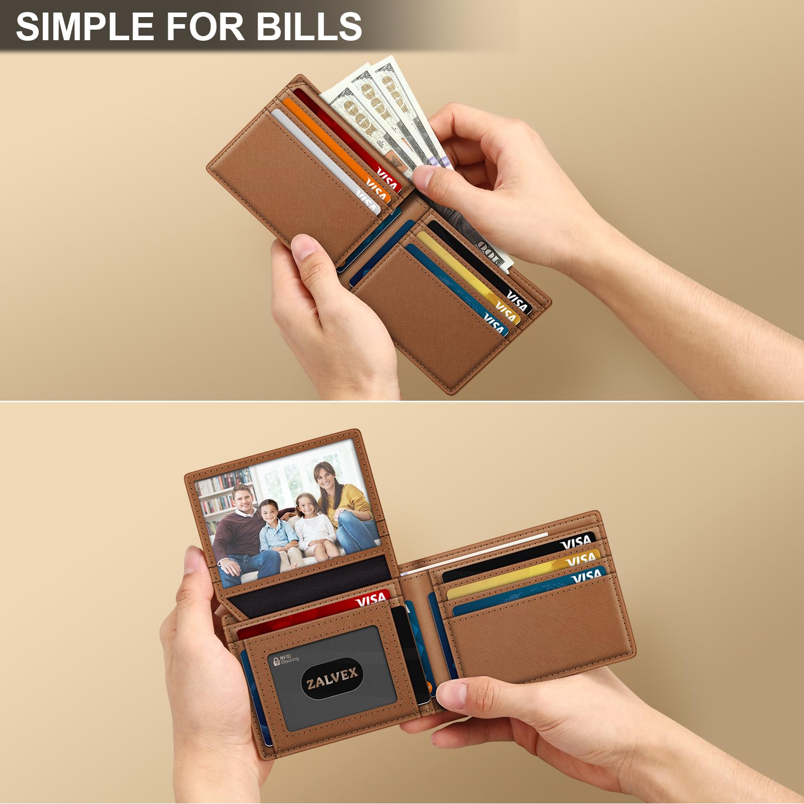 ZALVEX Wallet for Men Slim RFID Blocking Leather Credit Card Holder Wallet