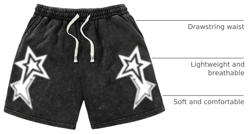 VIPWOLF Men's Star Graphic Y2k Shorts Distressed Track Shorts Streetwear