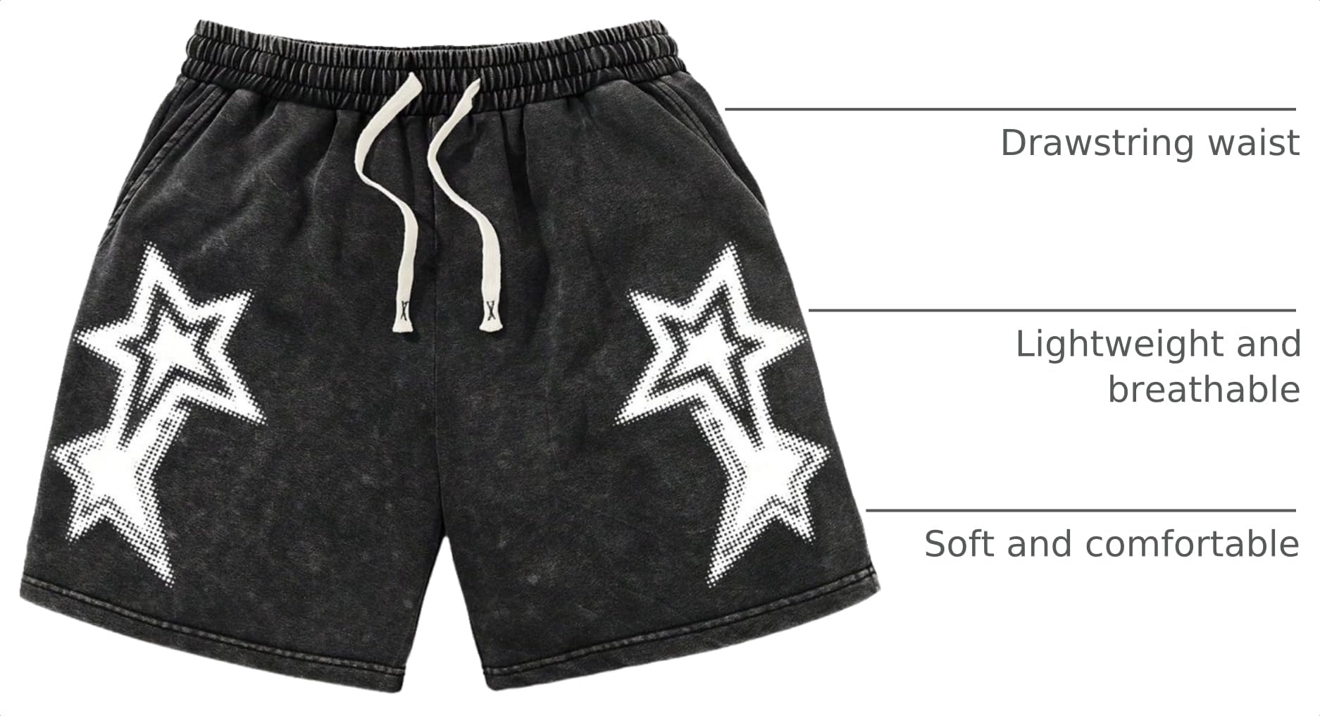 VIPWOLF Men's Star Graphic Y2k Shorts Distressed Track Shorts Streetwear
