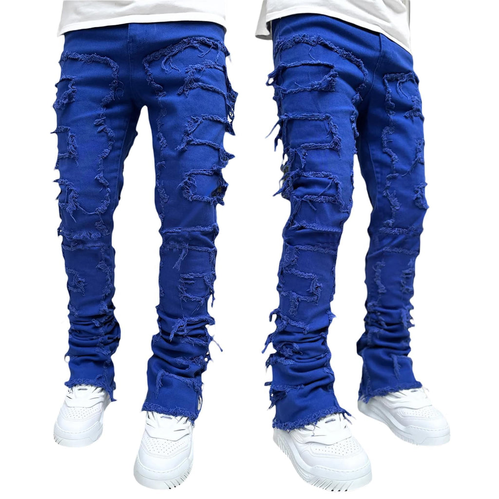 YEOU Men's Stacked Skinny Jeans - Y2K Harajuku Style Ripped Denim Pants with High Waist