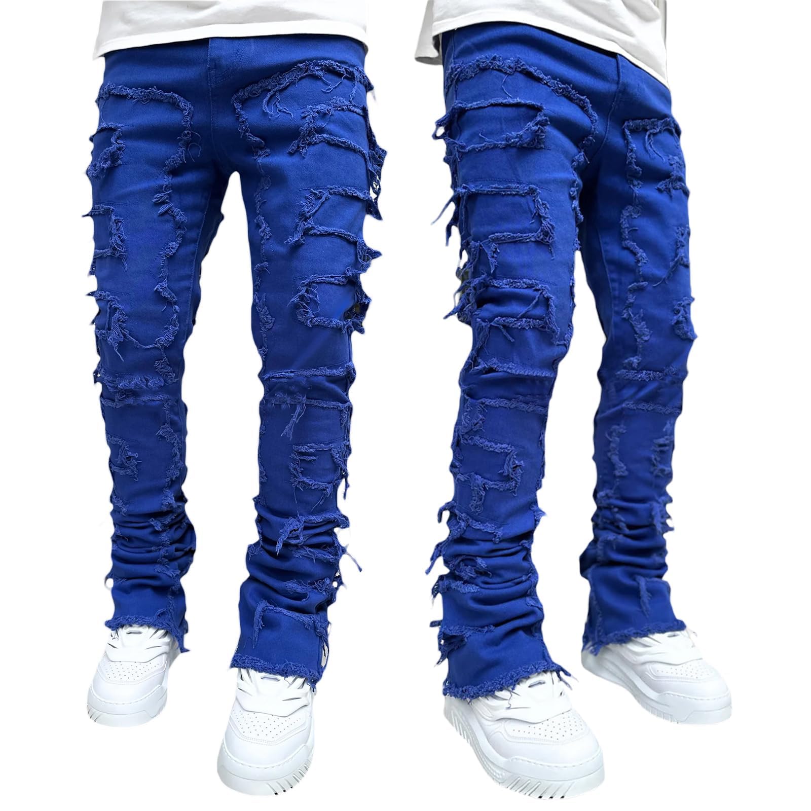 YEOU Men's Stacked Skinny Jeans - Y2K Harajuku Style Ripped Denim Pants with High Waist