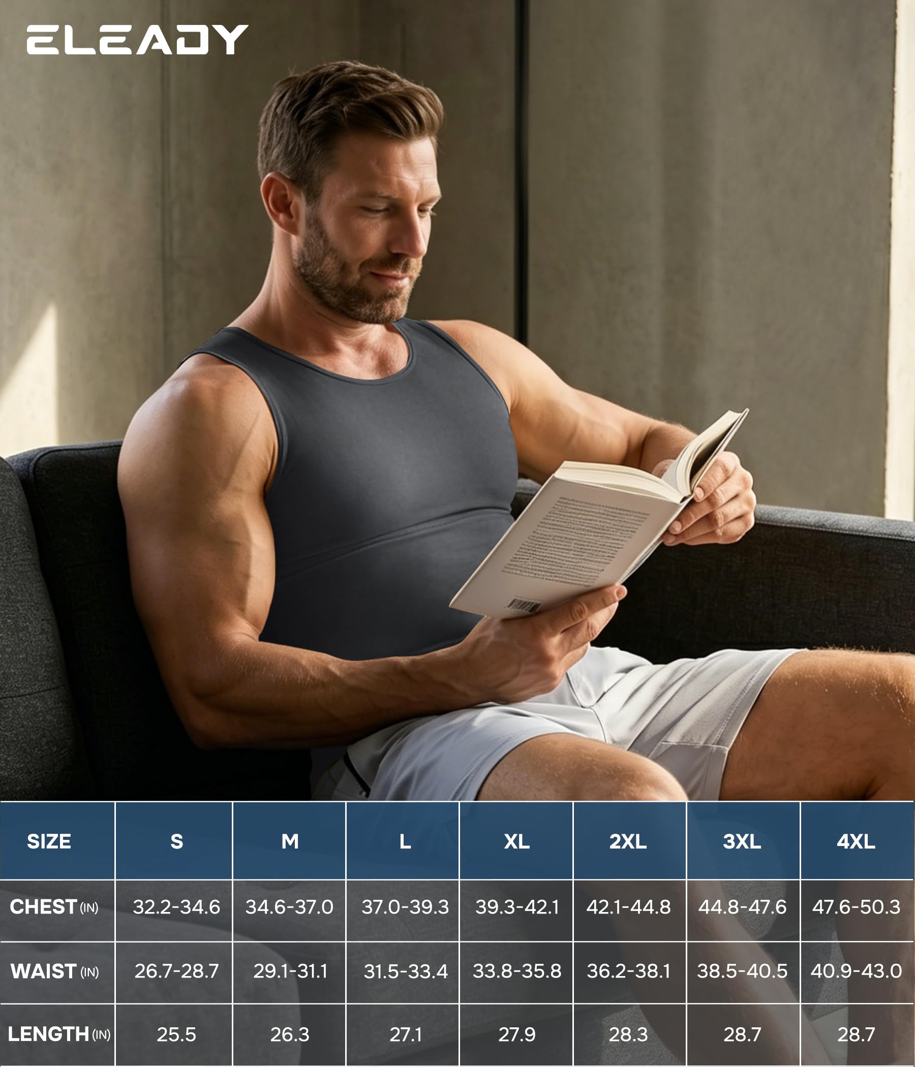 Mens Compression Shirt Slimming Body Shaper Vest Workout Tank Tops Abdomen