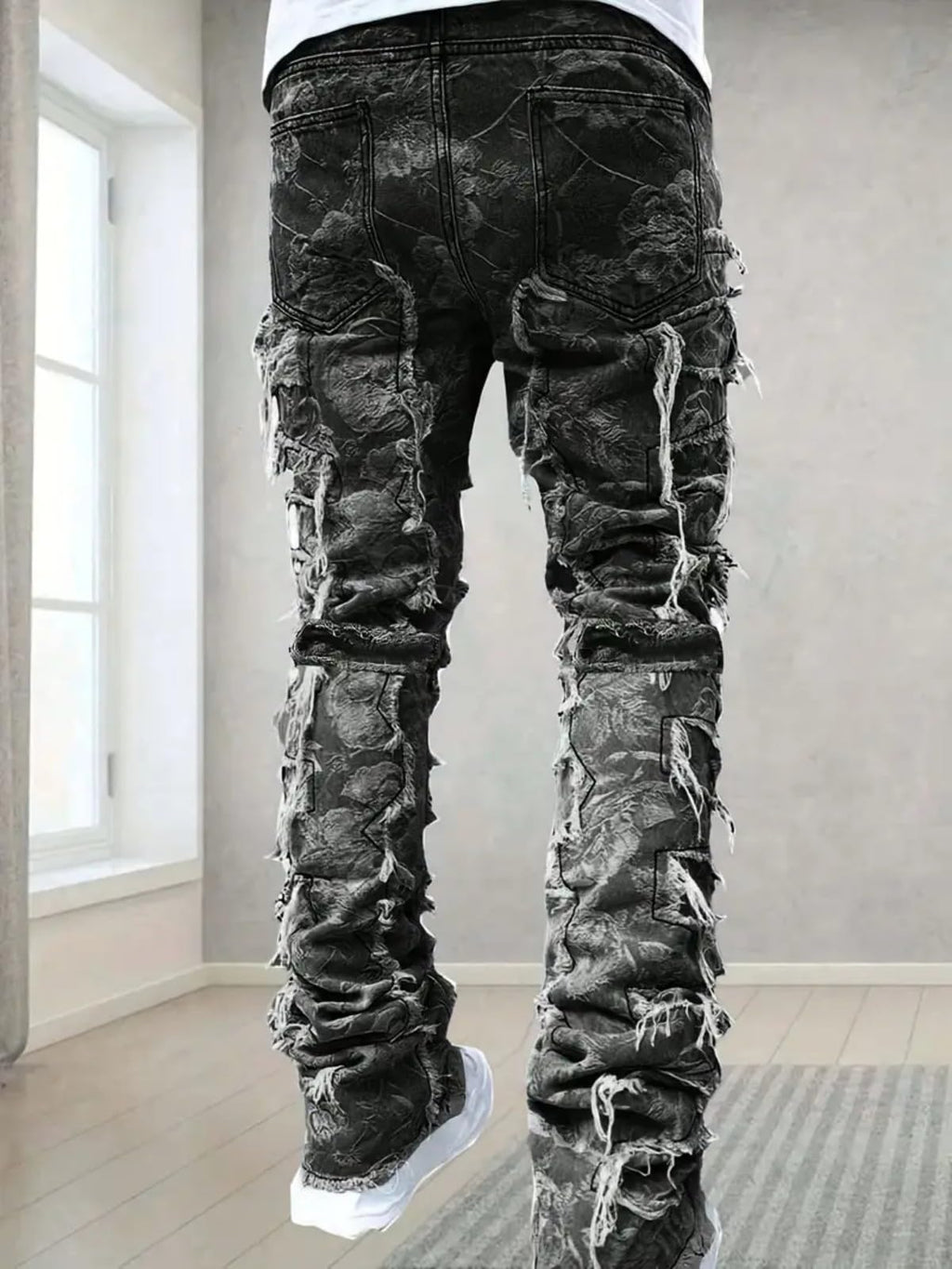 YEOU Men's Stacked Skinny Jeans - Y2K Harajuku Style Ripped Denim Pants with High Waist