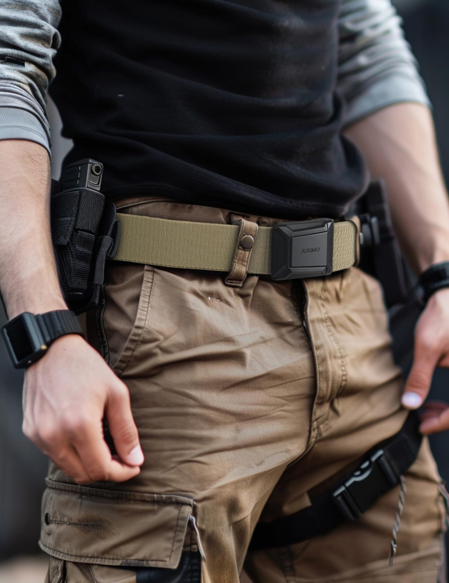 JUKMO Men's Stretch Tactical Belt, 1.5" Elastic Nylon Web with Flip Buckle
