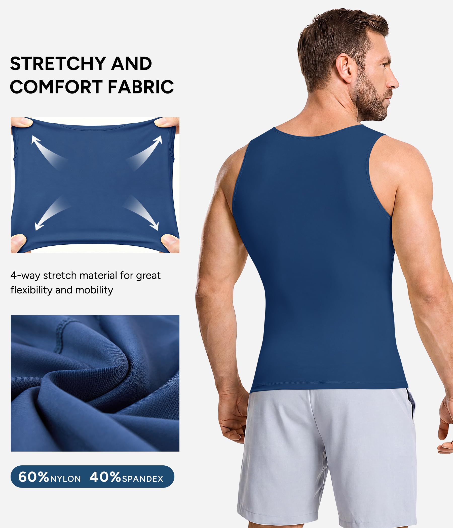Mens Compression Shirt Slimming Body Shaper Vest Workout Tank Tops Abdomen