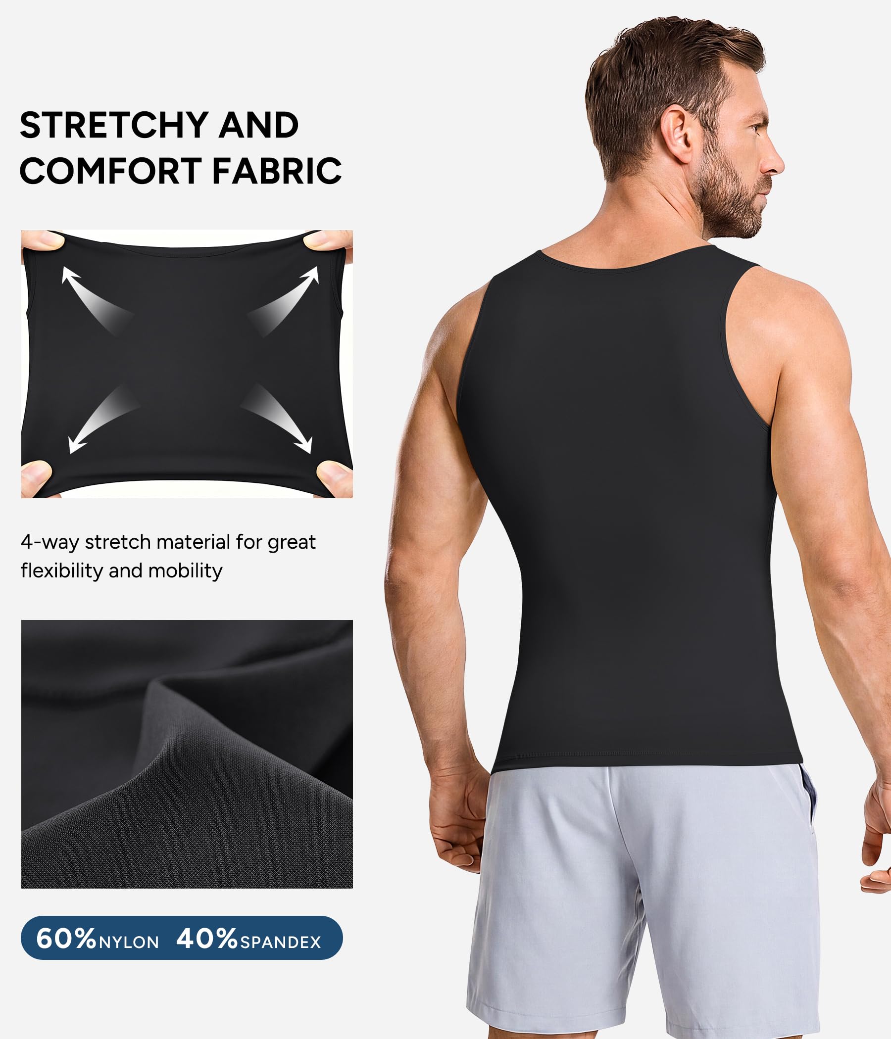Mens Compression Shirt Slimming Body Shaper Vest Workout Tank Tops Abdomen