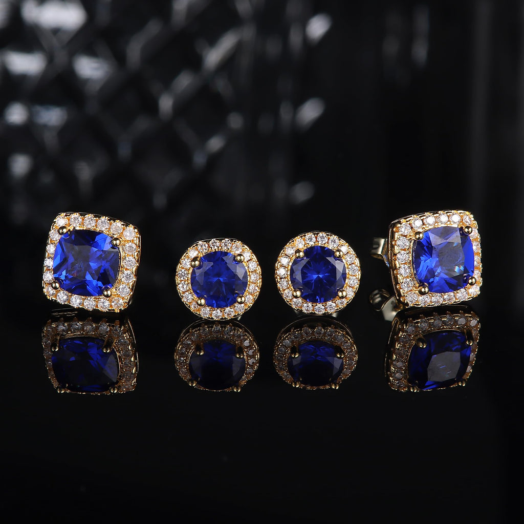 18K Gold Plated Halo Stud Earrings 925 Sterling Silver Cubic Zirconia Stud Earrings Round Square Diamonique Stud Earrings Set for Women Men
