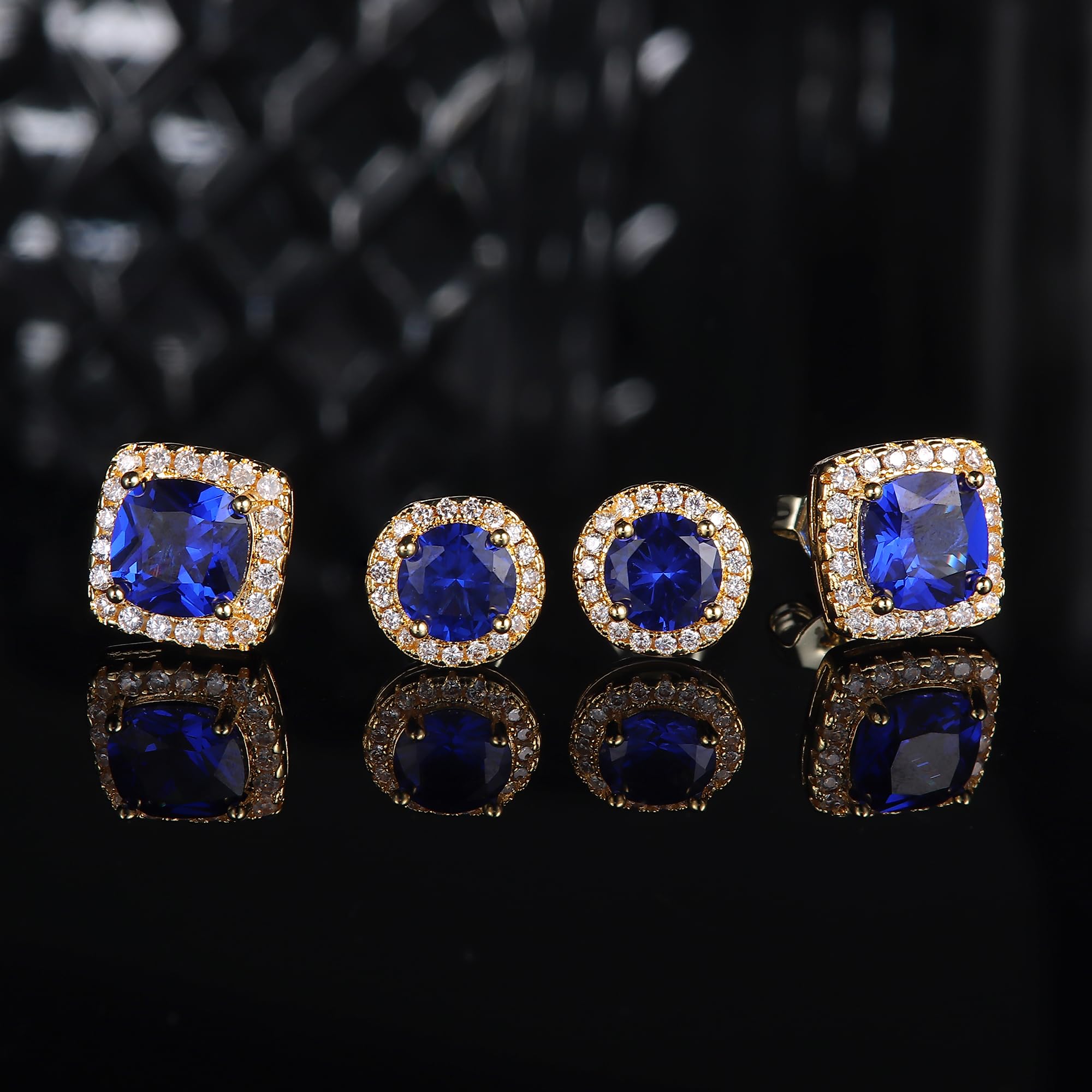 18K Gold Plated Halo Stud Earrings 925 Sterling Silver Cubic Zirconia Stud Earrings Round Square Diamonique Stud Earrings Set for Women Men