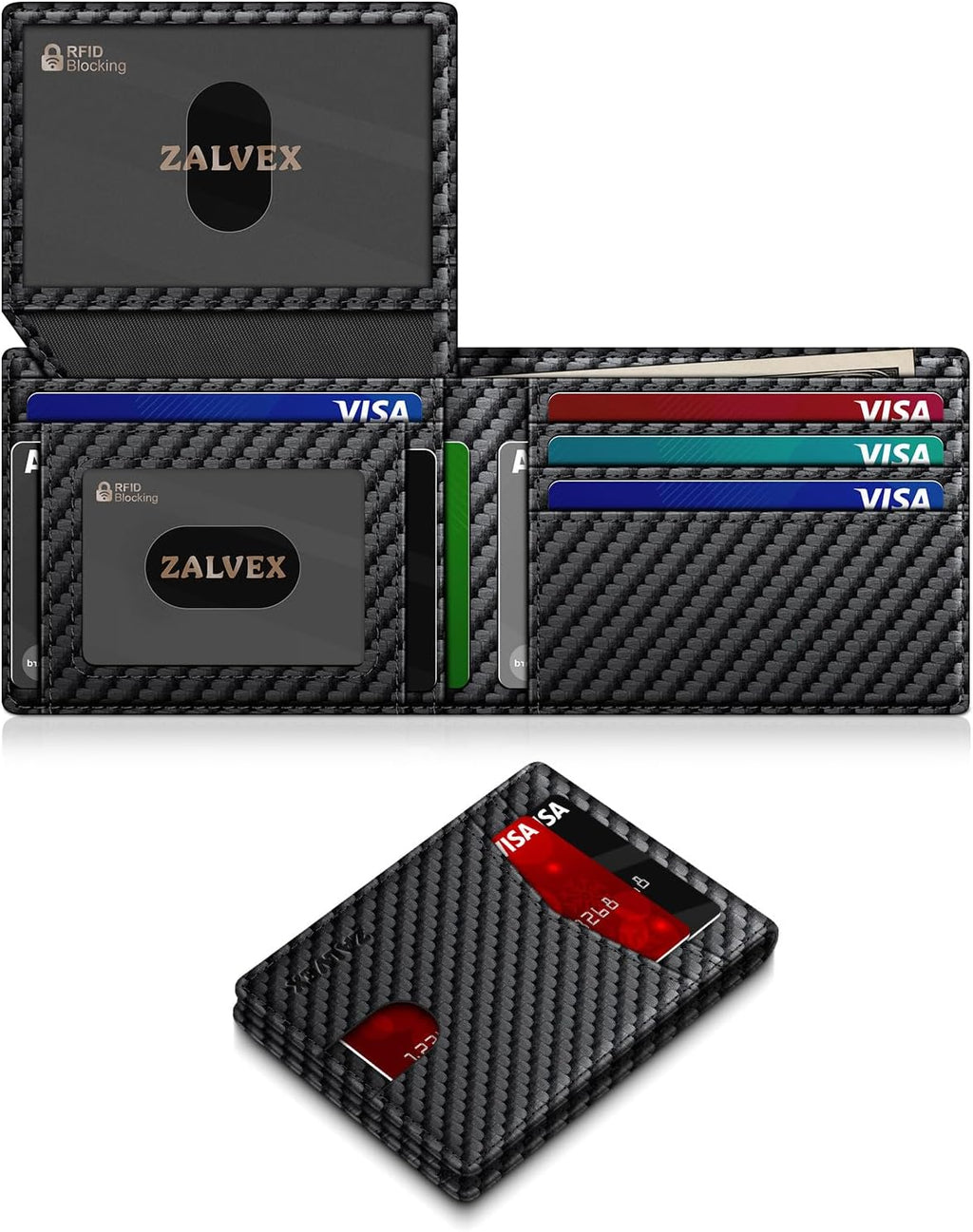ZALVEX Wallet for Men Slim RFID Blocking Leather Credit Card Holder Wallet