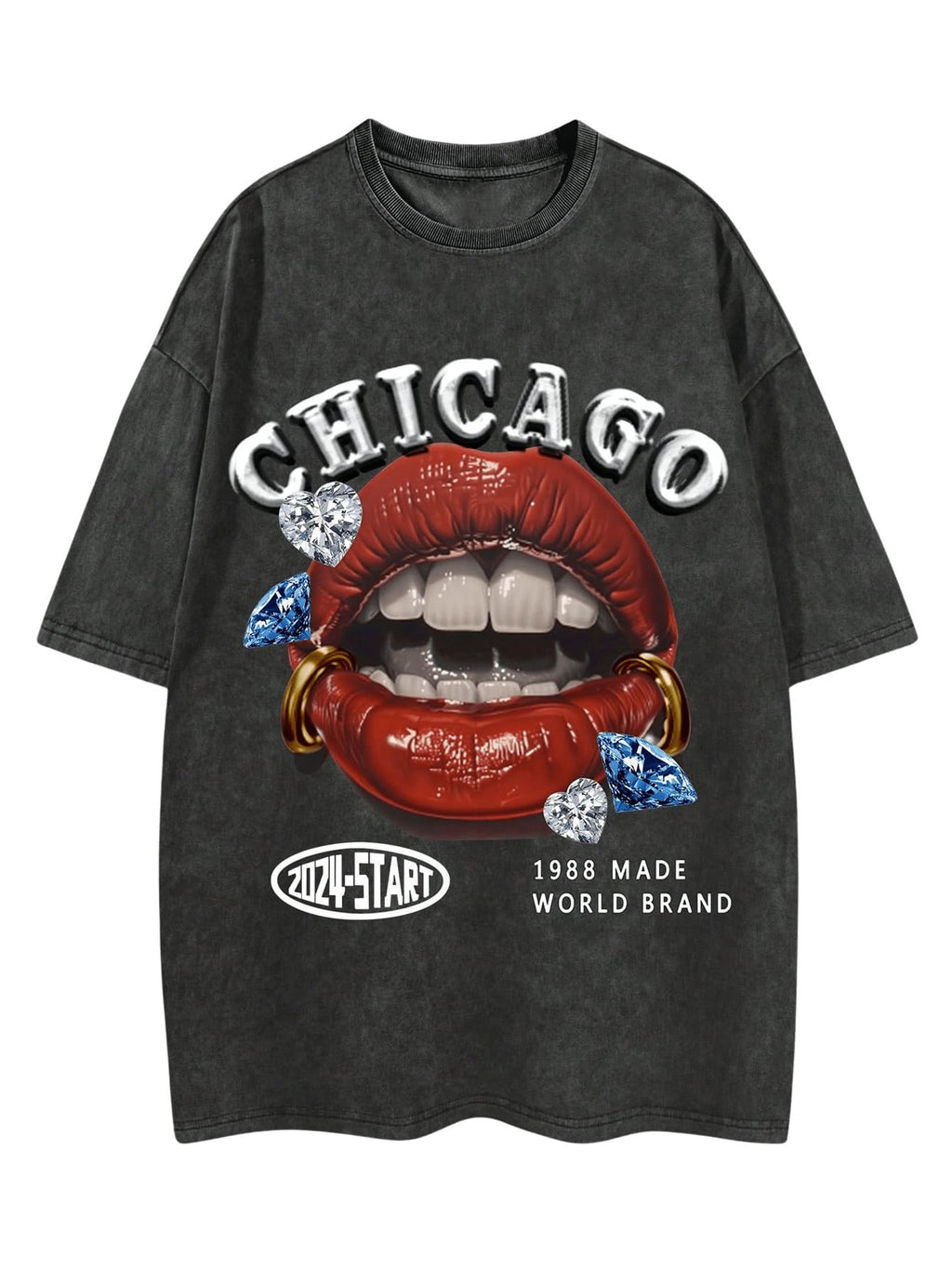 WDIRARA Men's Lip Graphic Tee Shirt Vintage Hip Hop Y2k Streetwear Top