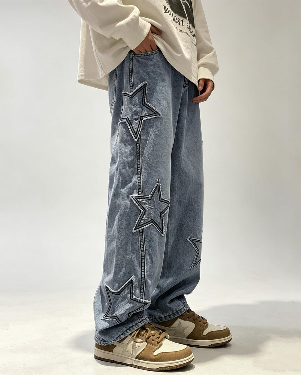 HBER Mens Y2k Star Jeans High Waisted Hip Hop Streetwear Jeans