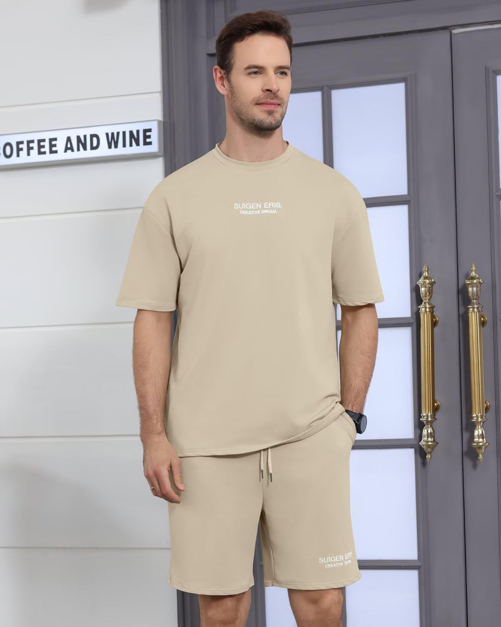 Men's 2 Piece Outfits Letter Drop Shoulder Tee Shirt Shorts Set
