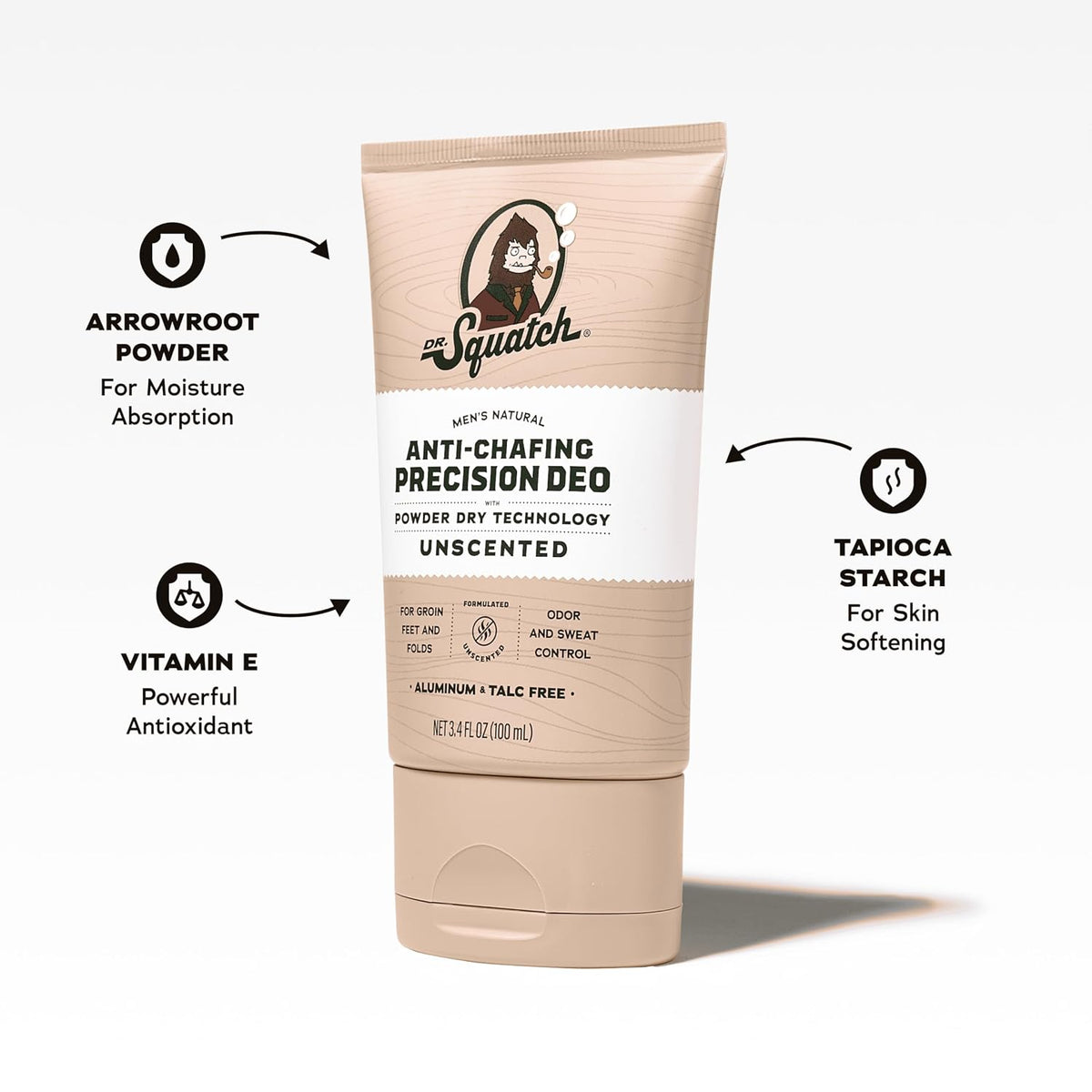 Dr. Squatch Whole Body Deodorant for Men - Odor + Sweat Control - Aluminum + Talc Free - Natural Ingredients - Dermatologist-Tested for All Skin Types - Unscented (3.4 fl oz, 2-Pack)