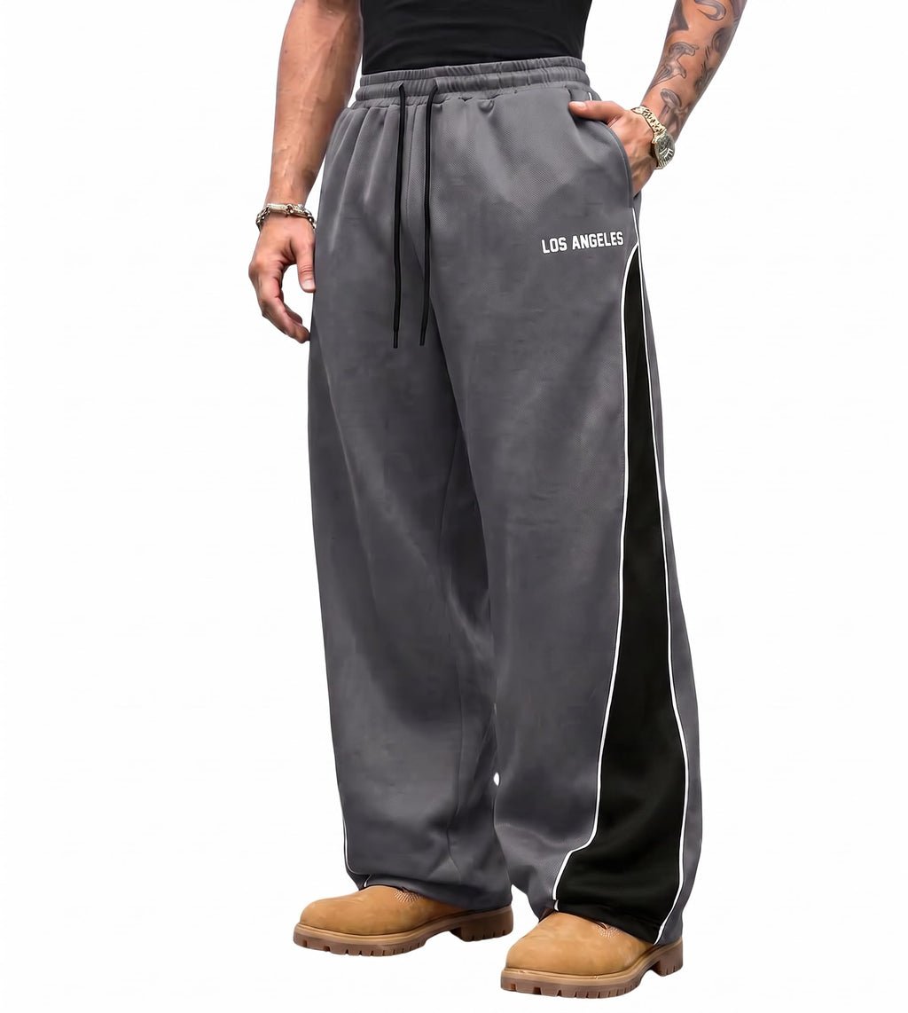 QJQ Men's Baggy Track Pants Casual Wide Leg Striped Side Sweatpants Drawstring Elastic Waist Y2k Streetwear