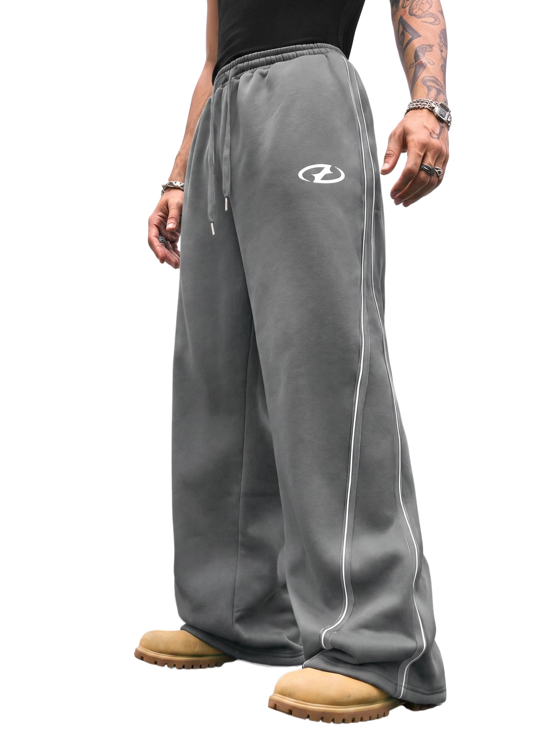 QJQ Men's Baggy Track Pants Casual Wide Leg Striped Side Sweatpants Drawstring Elastic Waist Y2k Streetwear