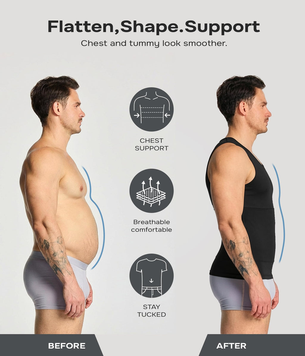 Mens Compression Shirt Slimming Body Shaper Vest Workout Tank Tops Abdomen