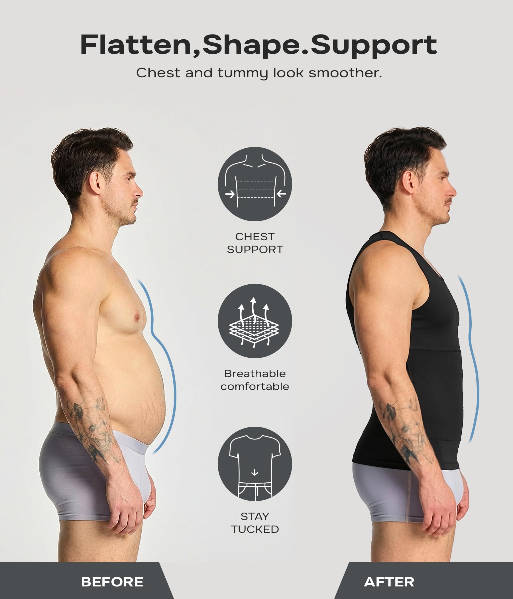 Mens Compression Shirt Slimming Body Shaper Vest Workout Tank Tops Abdomen