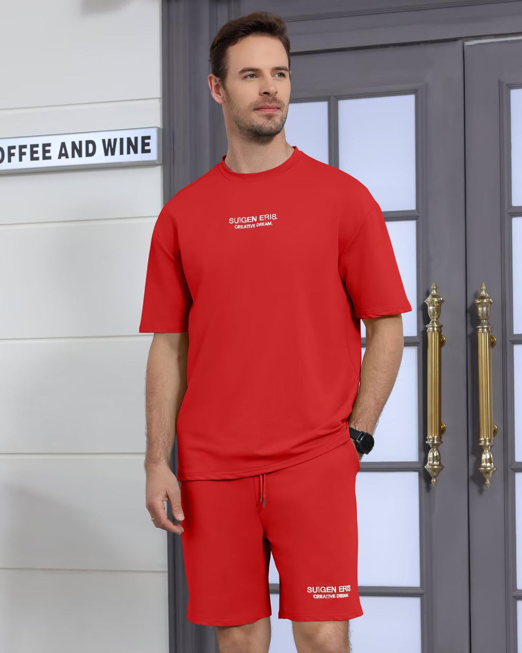 Men's 2 Piece Outfits Letter Drop Shoulder Tee Shirt Shorts Set