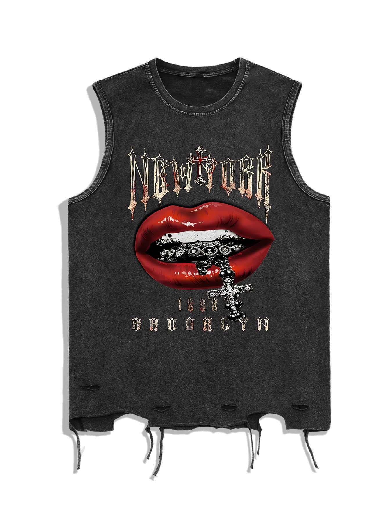 Verdusa Men's Graphic Tees Y2k Grunge Distressed Tee Summer Shirt Sreetwear