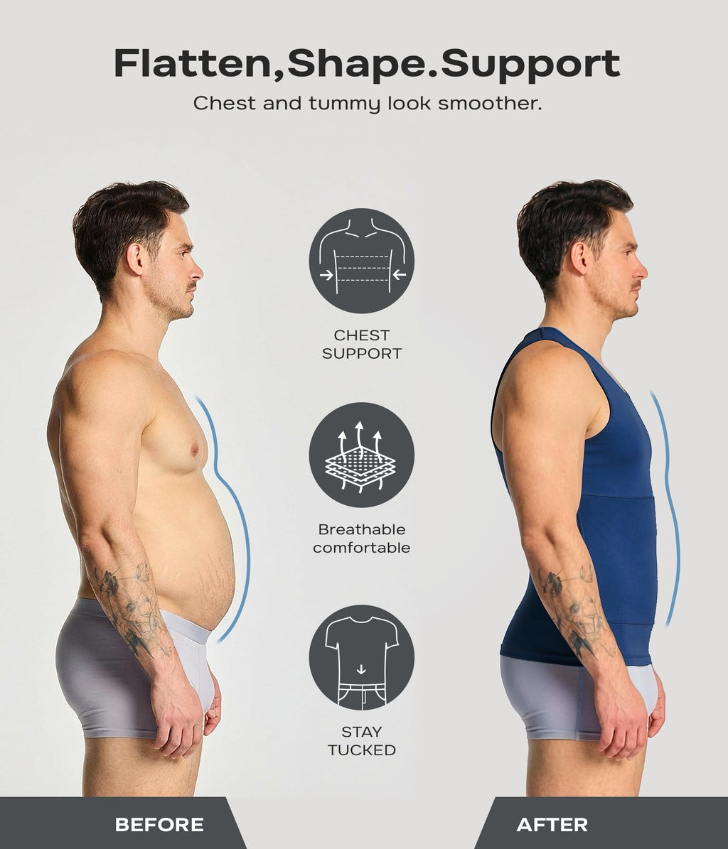 Mens Compression Shirt Slimming Body Shaper Vest Workout Tank Tops Abdomen
