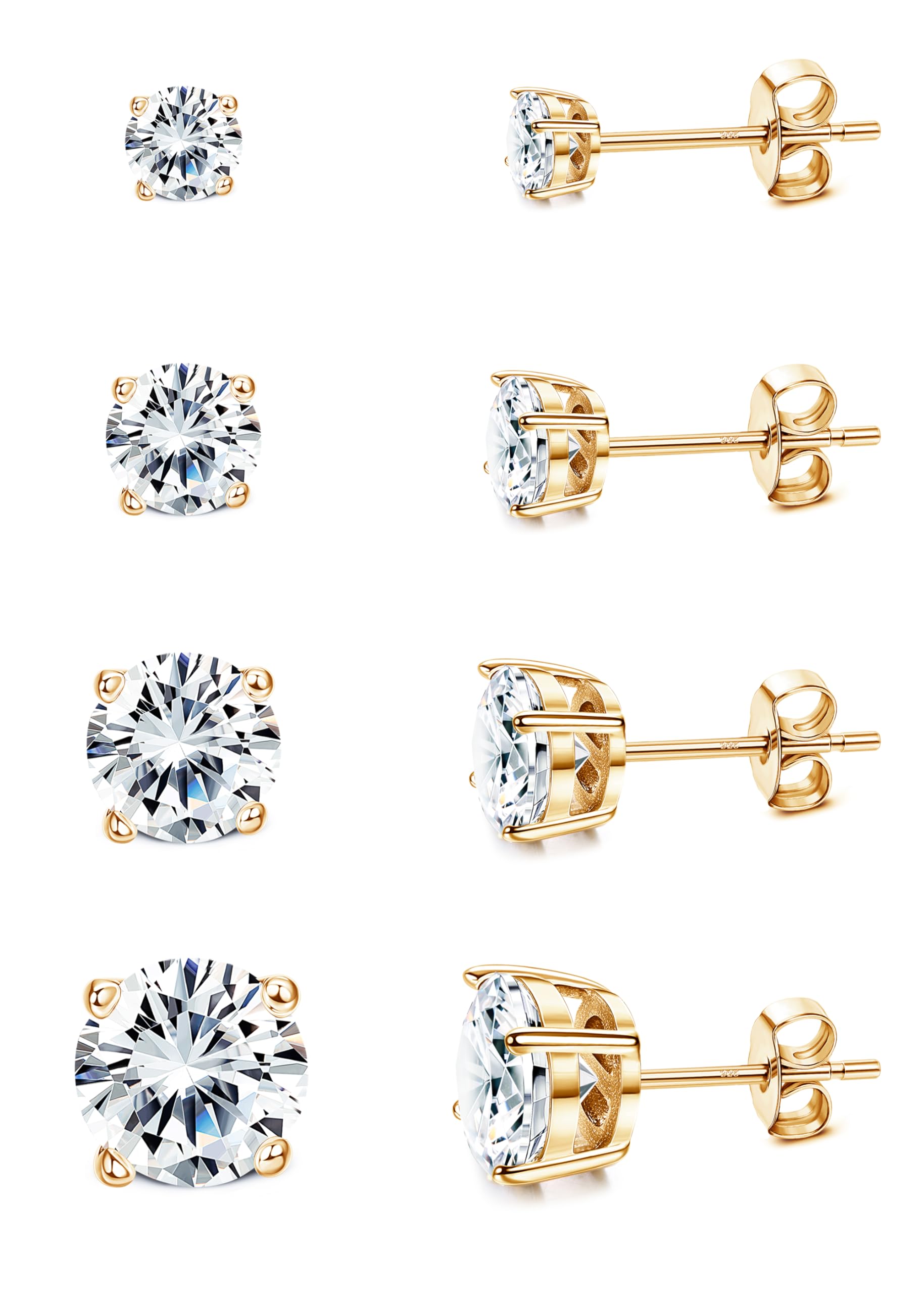 MILACOLATO S925 Sterling Silver Stud Earrings for Women Men Hypoallergenic 18K Gold Plated Cubic Zirconia Earrings Studs Brilliant Simulated Diamond Halo Earring for Sensitive Ears