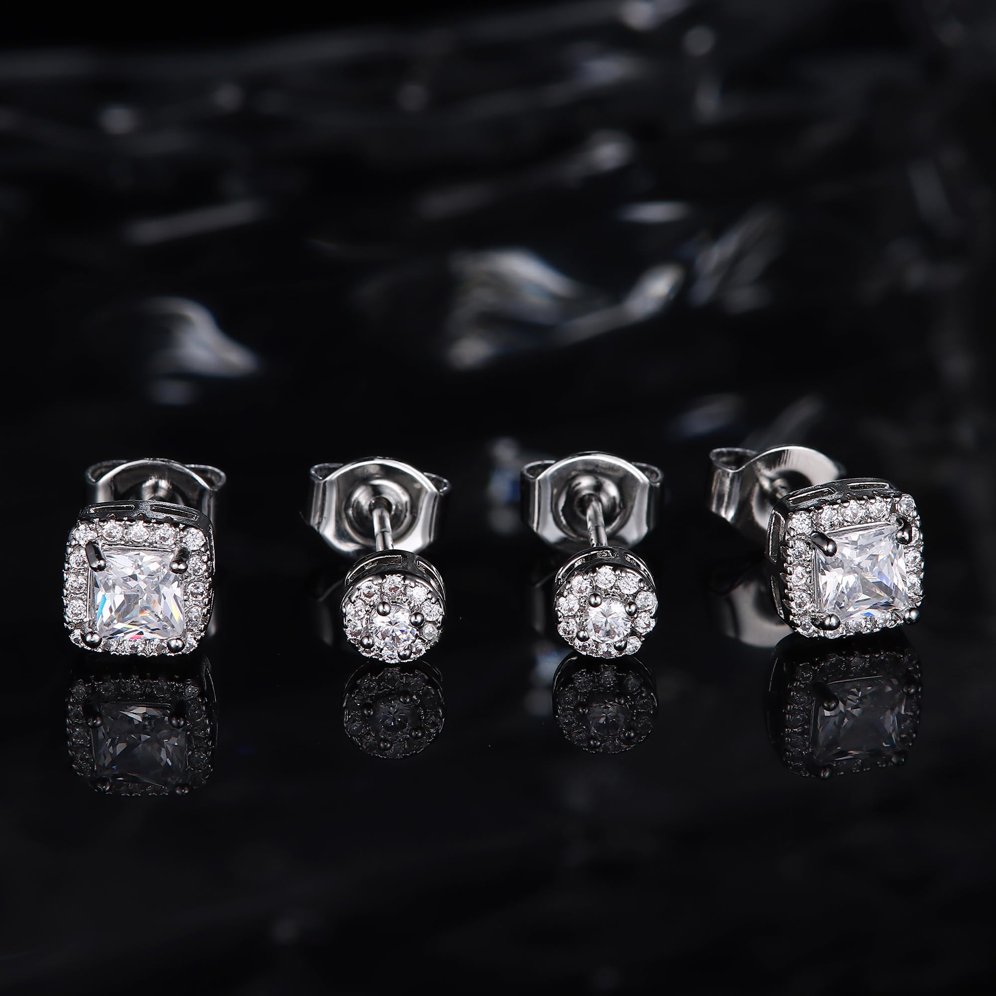 18K Gold Plated Halo Stud Earrings 925 Sterling Silver Cubic Zirconia Stud Earrings Round Square Diamonique Stud Earrings Set for Women Men