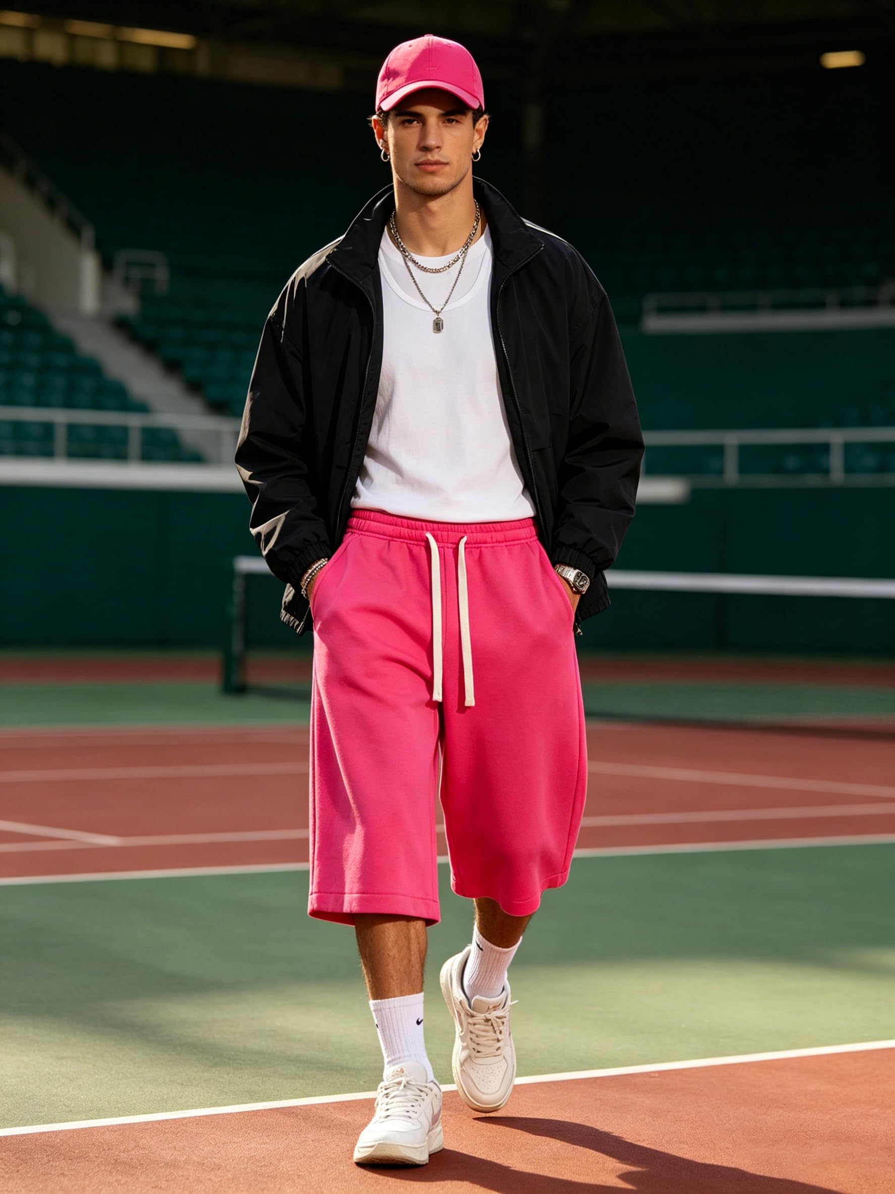 ZUY Men's Baggy Sweat Shorts Cotton Long Below Knee Fleece Capri Shorts 11" Athletic Casual 3/4 Pants with Pockets