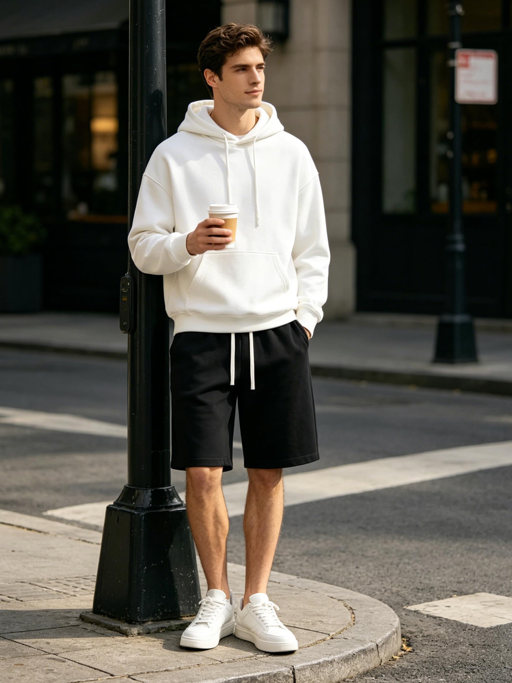 ZUY Men's Baggy Sweat Shorts Cotton Long Below Knee Fleece Capri Shorts 11" Athletic Casual 3/4 Pants with Pockets