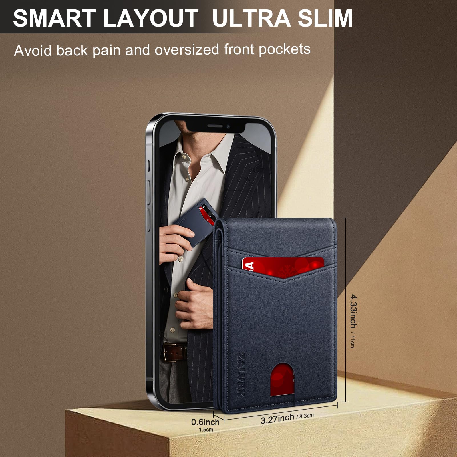 ZALVEX Wallet for Men Slim RFID Blocking Leather Credit Card Holder Wallet