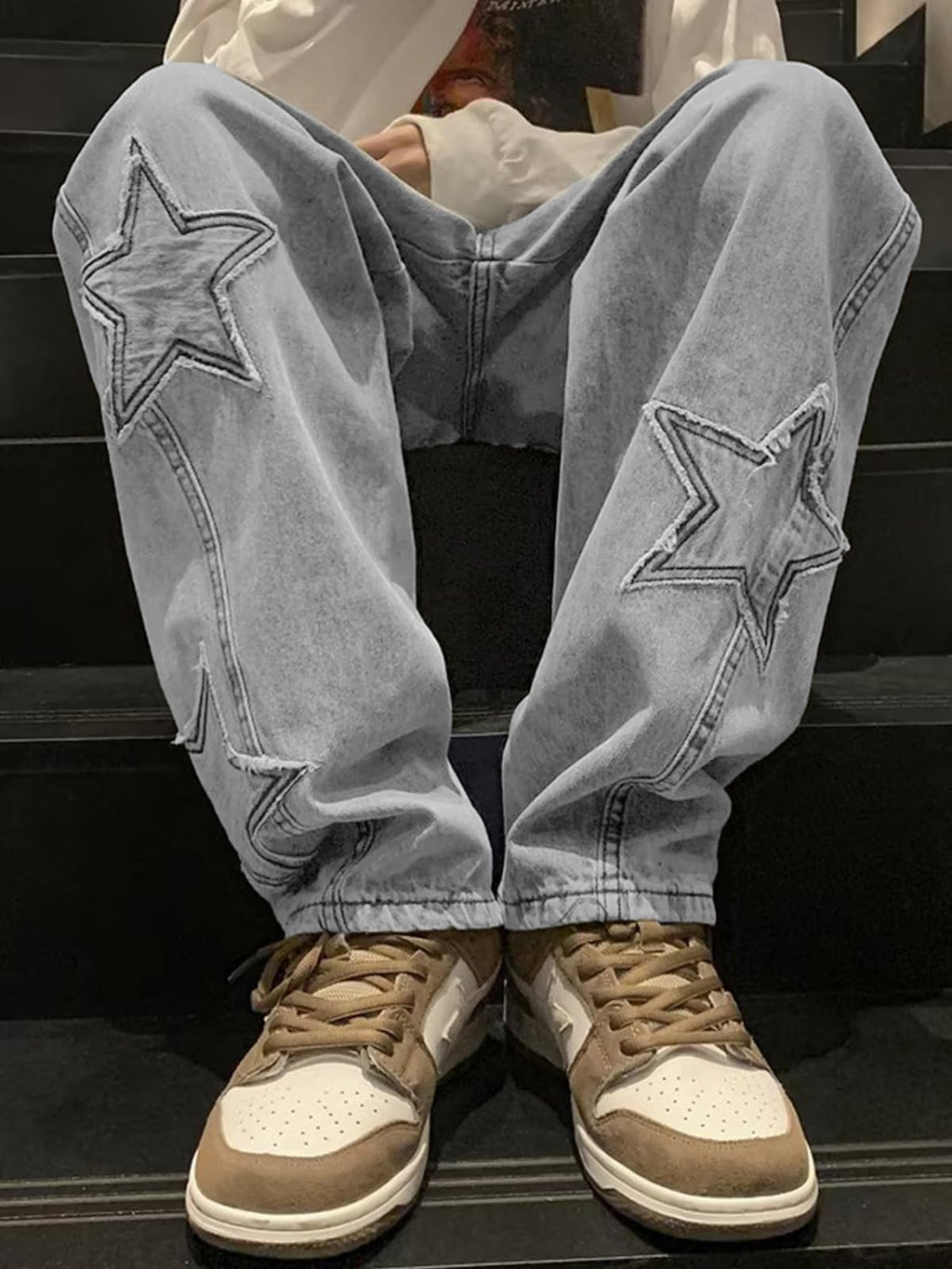 HBER Mens Y2k Star Jeans High Waisted Hip Hop Streetwear Jeans