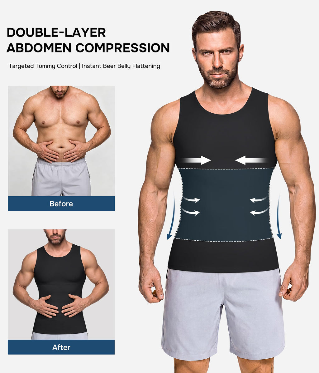 Mens Compression Shirt Slimming Body Shaper Vest Workout Tank Tops Abdomen