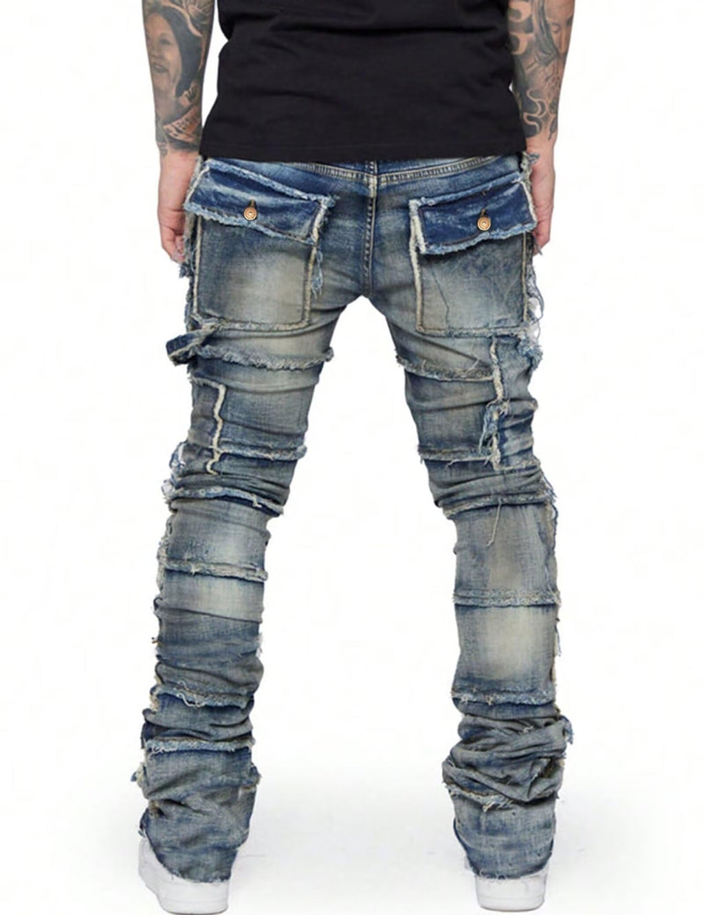 YEOU Men's Stacked Skinny Jeans - Y2K Harajuku Style Ripped Denim Pants with High Waist