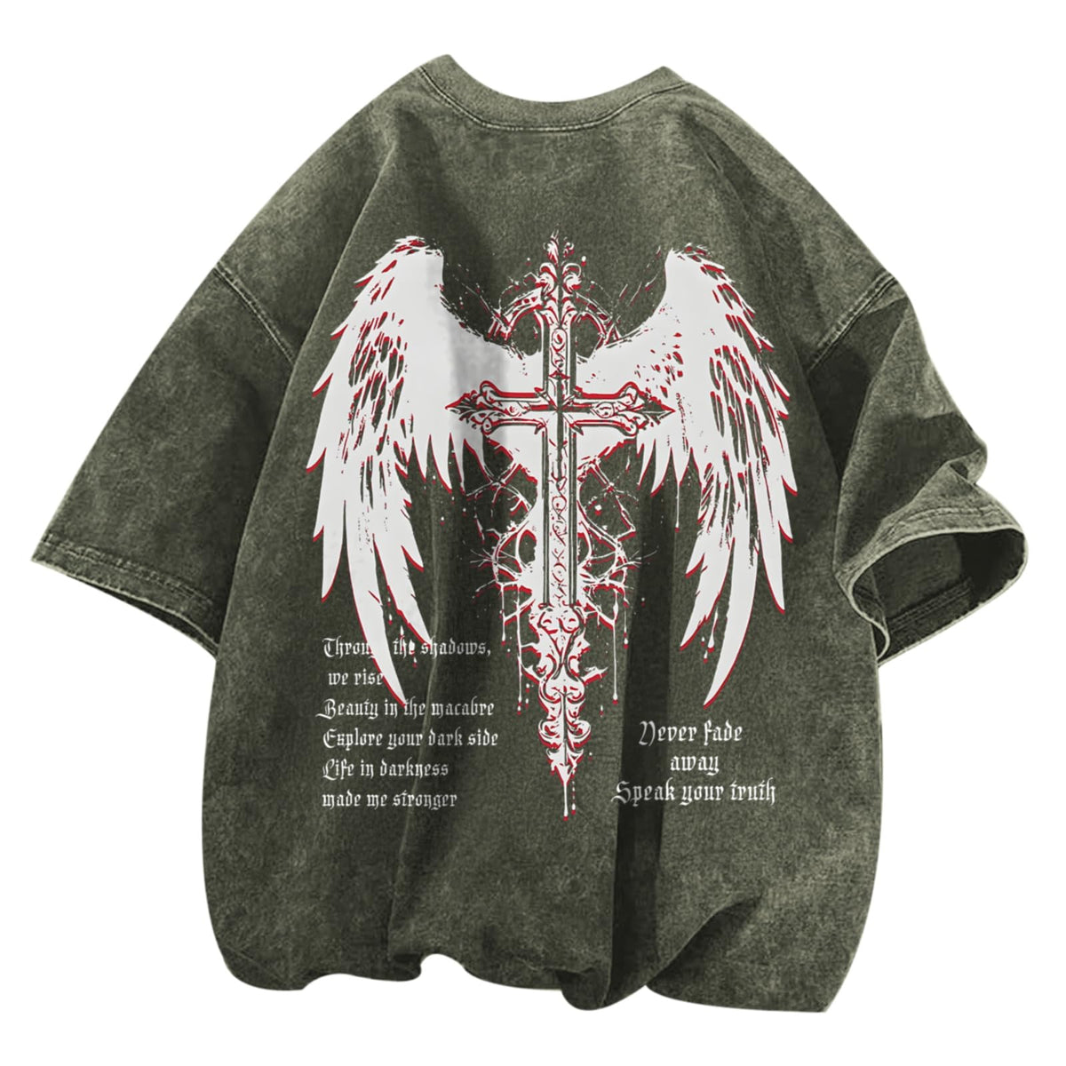 Vintage Goth Punk Shirts for Men Grunge Streetwear Oversized Tshirts Gothic Cross Y2k Graphic Tees Acid Wash T Shirt