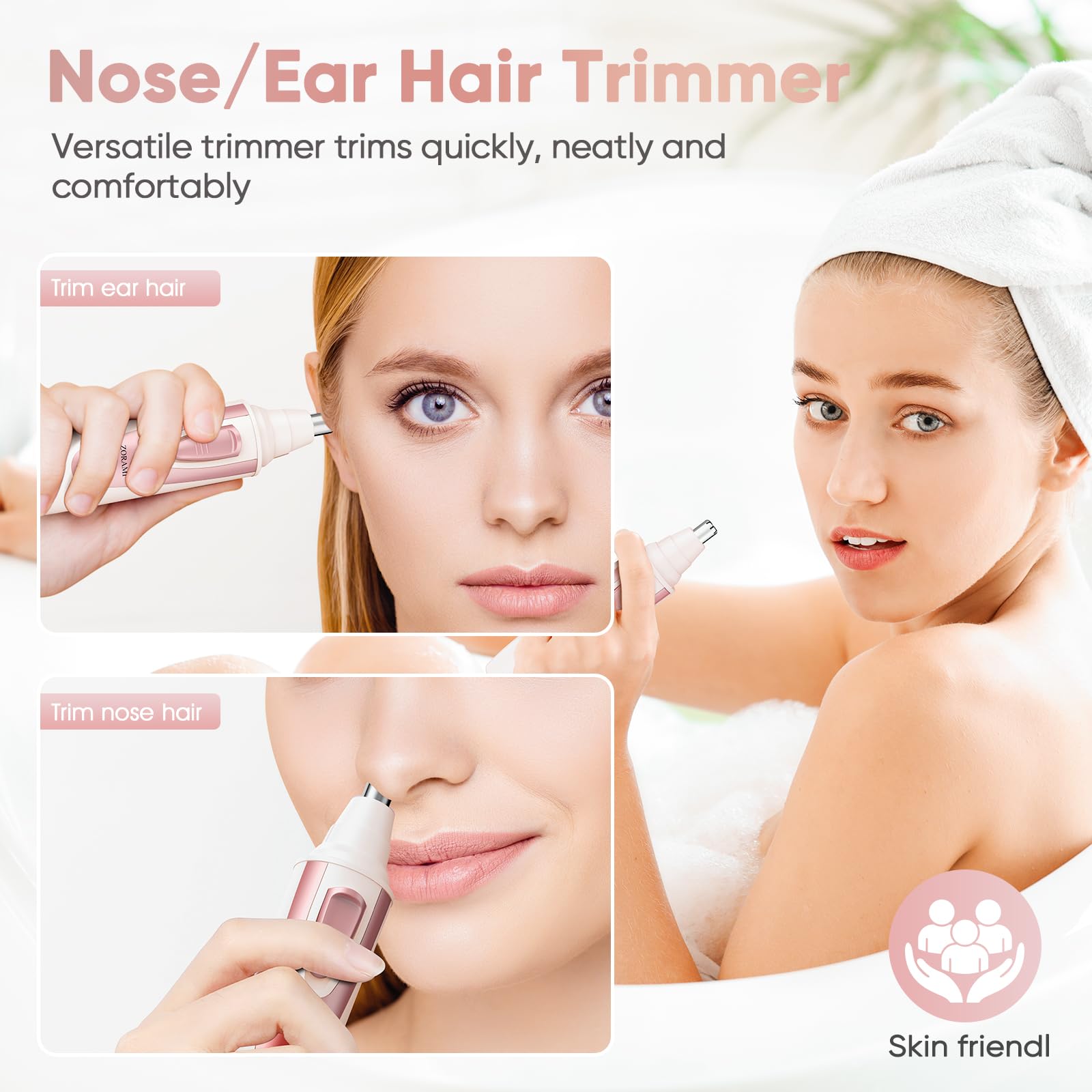 Ear and Nose Hair Trimmer Clipper - 2026 Professional Painless Eyebrow & Facial Hair Trimmer for Men Women,Battery-Operated Trimmer with IPX7 Waterproof,Dual Edge Blades for Easy Cleansing Black