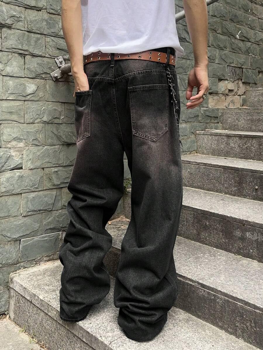 HUNGSON Mens Baggy Jeans for Men Women Y2k Skater Vintage Plain Pants Casual Wide Leg Jeans Loose Fit Denim Jeans