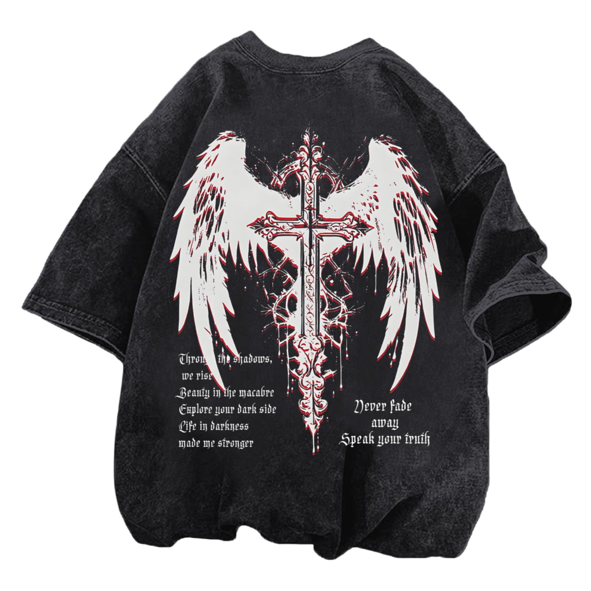Vintage Goth Punk Shirts for Men Grunge Streetwear Oversized Tshirts Gothic Cross Y2k Graphic Tees Acid Wash T Shirt