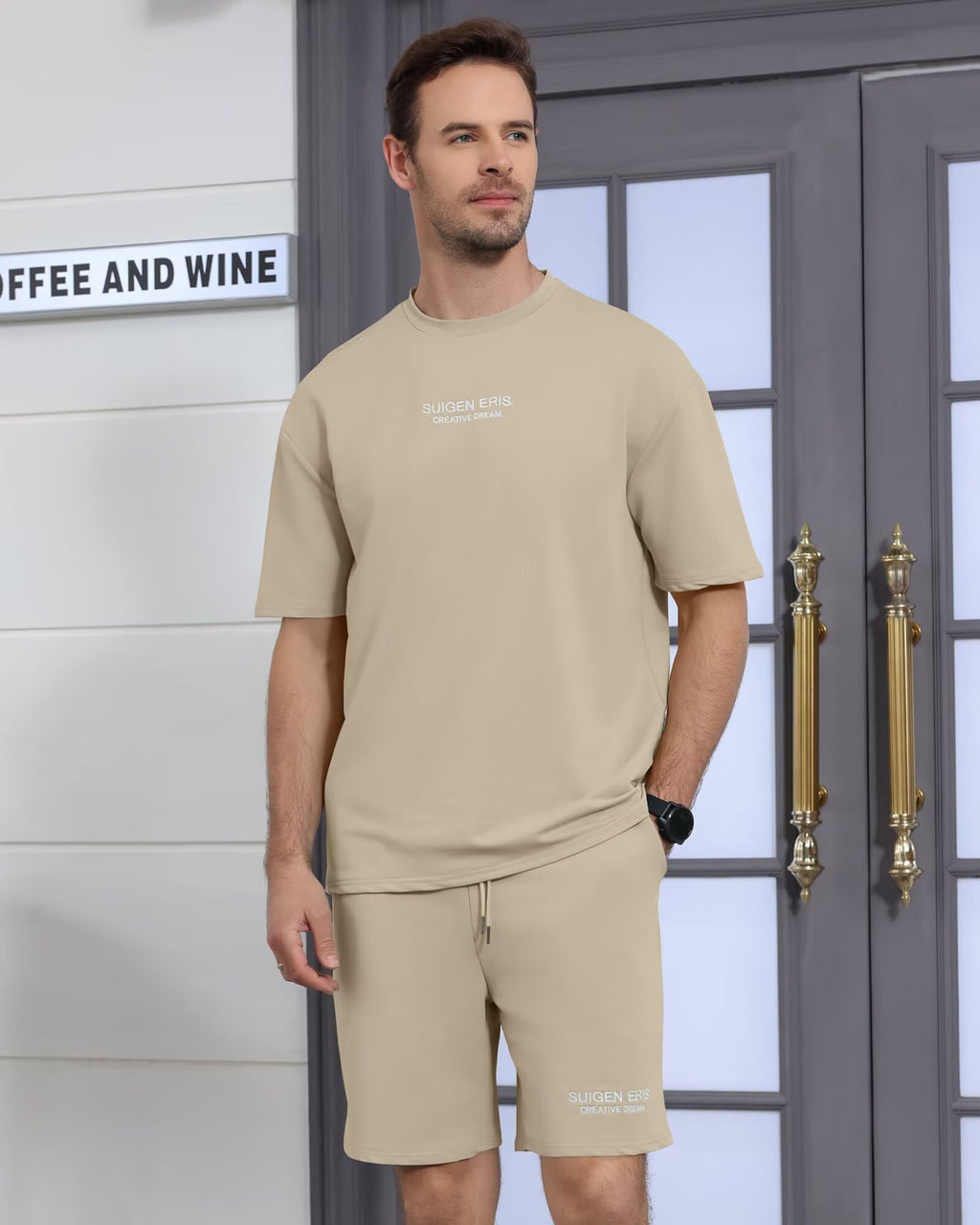Men's 2 Piece Outfits Letter Drop Shoulder Tee Shirt Shorts Set
