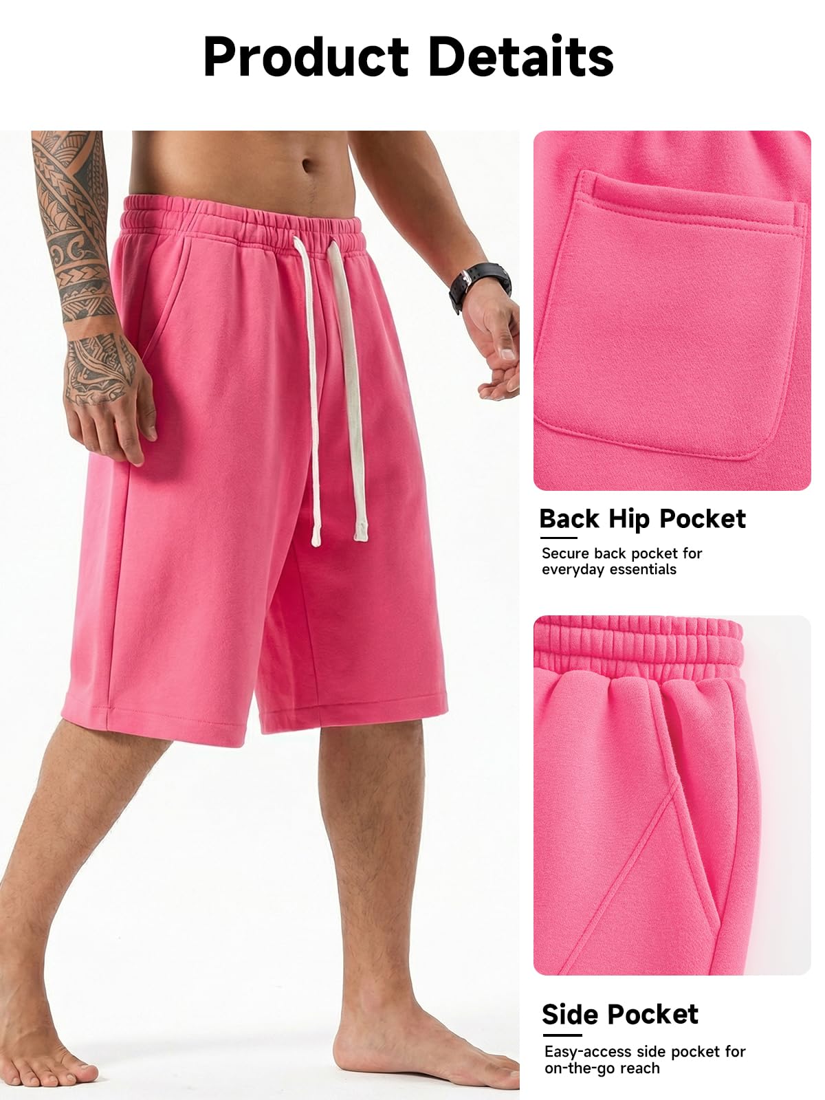 ZUY Men's Baggy Sweat Shorts Cotton Long Below Knee Fleece Capri Shorts 11" Athletic Casual 3/4 Pants with Pockets