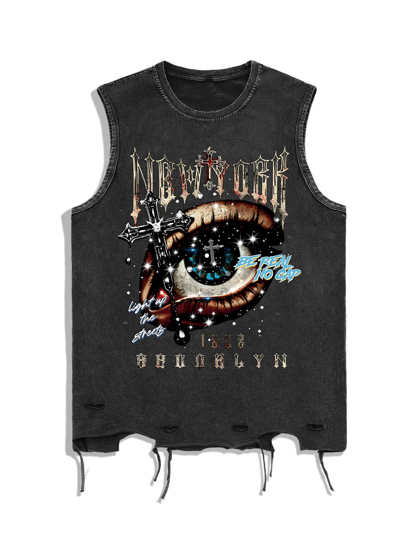 Verdusa Men's Graphic Tees Y2k Grunge Distressed Tee Summer Shirt Sreetwear