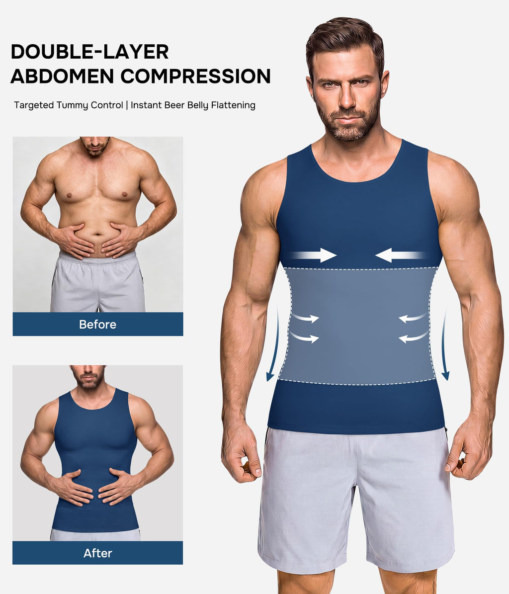 Mens Compression Shirt Slimming Body Shaper Vest Workout Tank Tops Abdomen