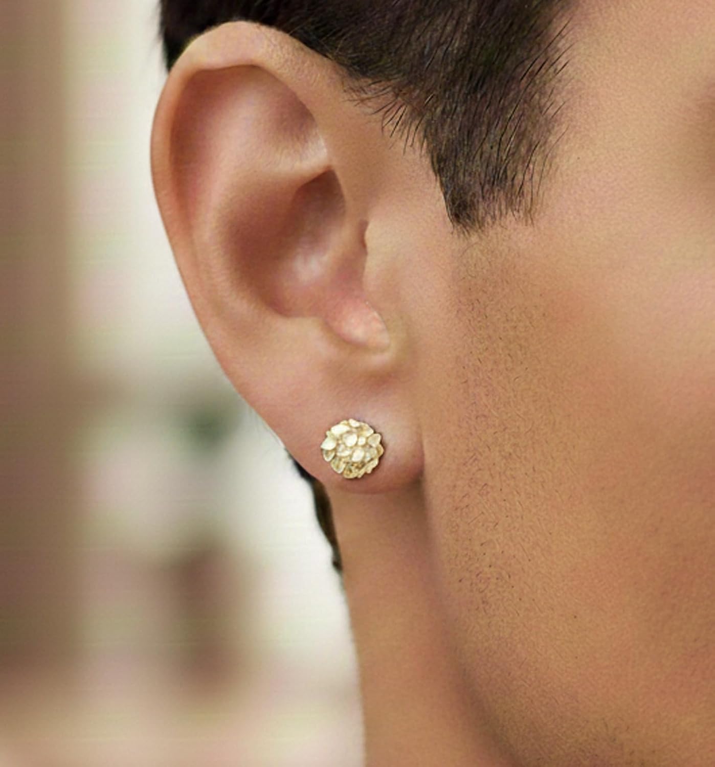 10K Yellow Gold Nugget Earrings Round Nugget 10 mm