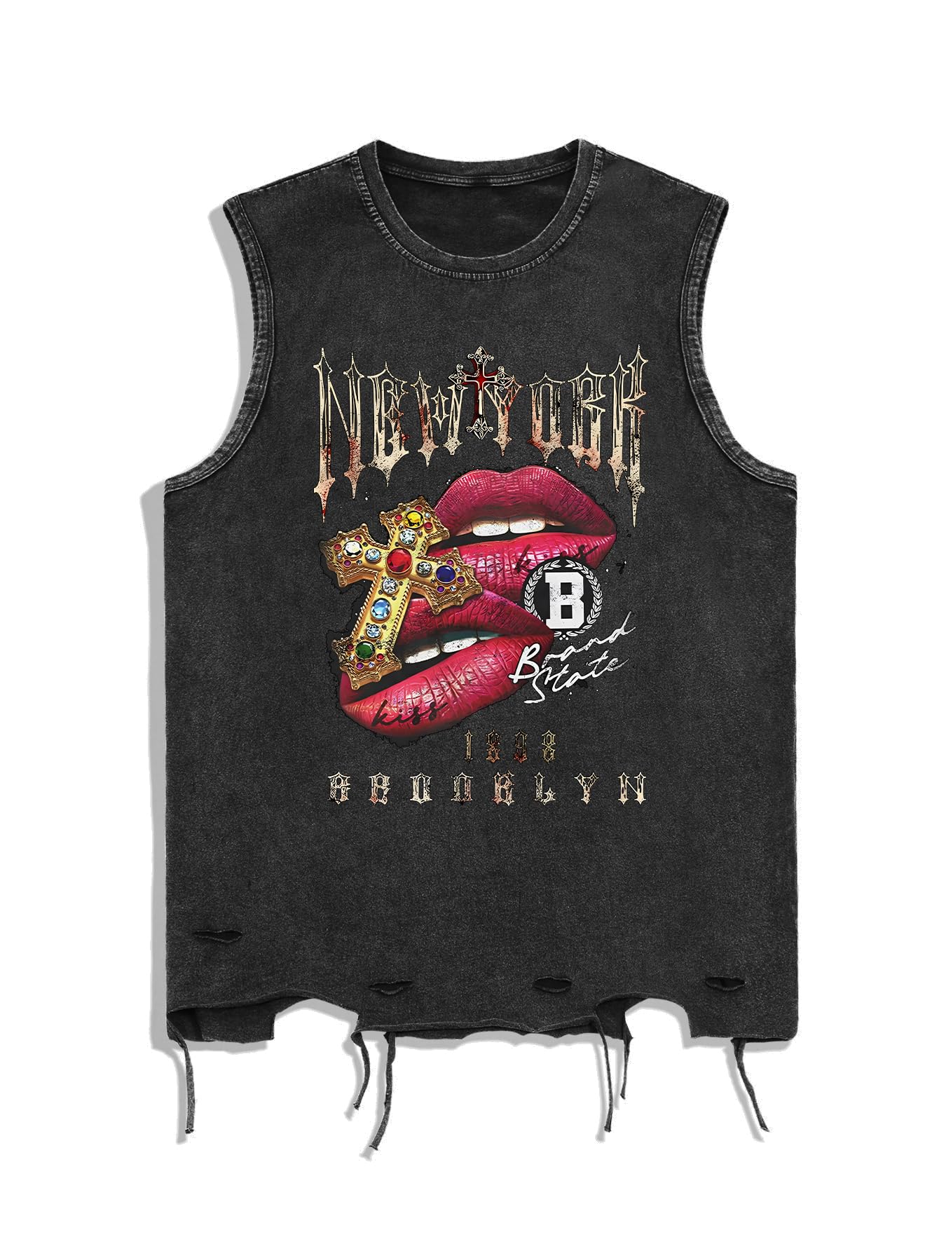 Verdusa Men's Graphic Tees Y2k Grunge Distressed Tee Summer Shirt Sreetwear