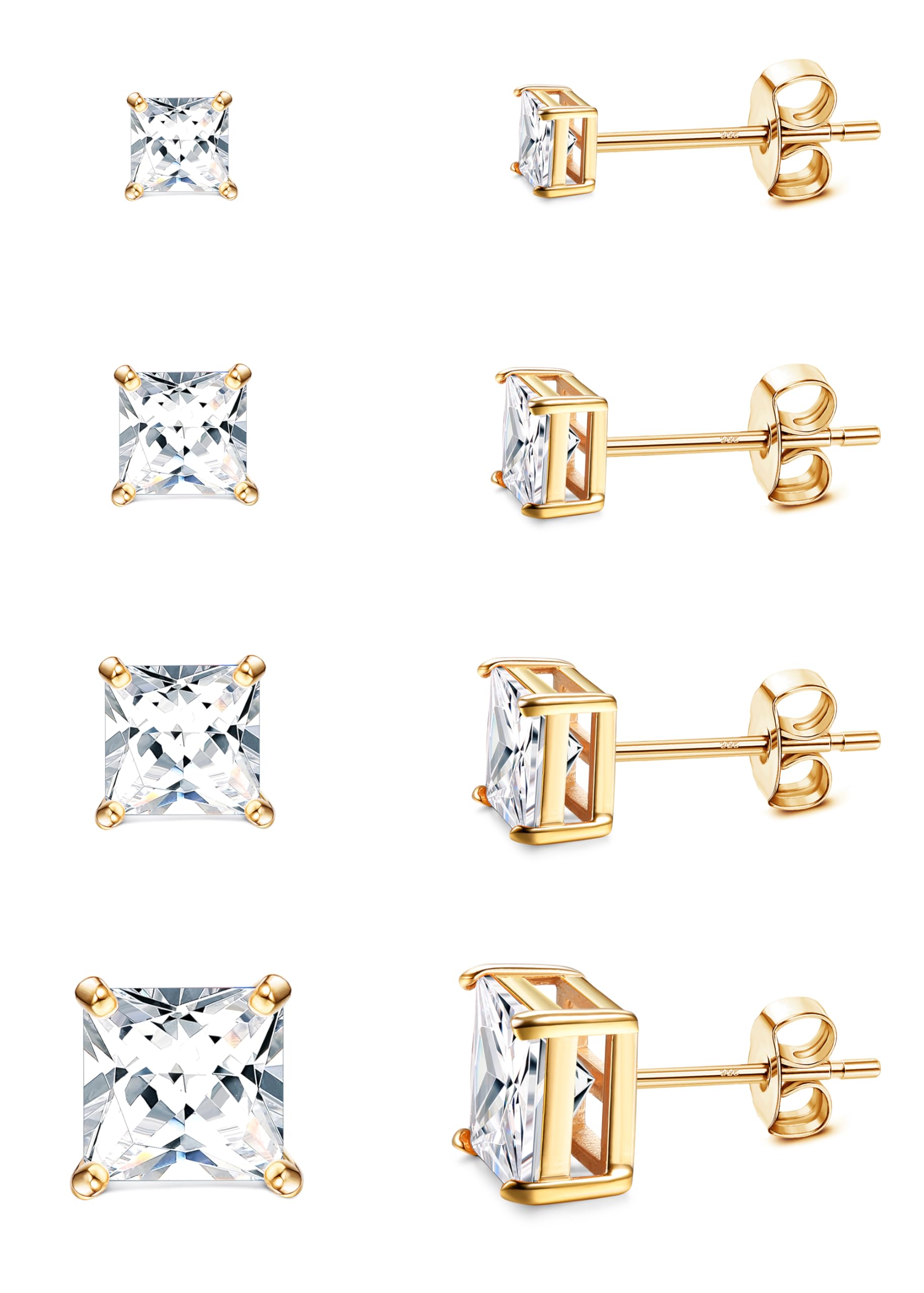MILACOLATO S925 Sterling Silver Stud Earrings for Women Men Hypoallergenic 18K Gold Plated Cubic Zirconia Earrings Studs Brilliant Simulated Diamond Halo Earring for Sensitive Ears