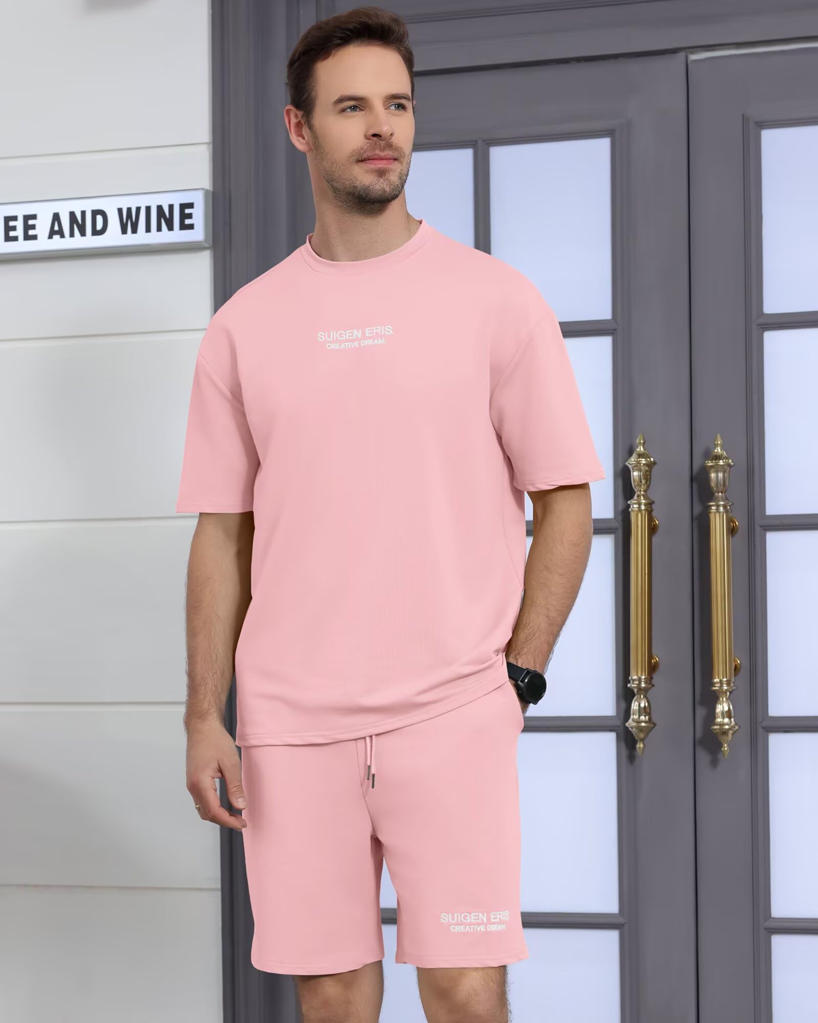 Men's 2 Piece Outfits Letter Drop Shoulder Tee Shirt Shorts Set
