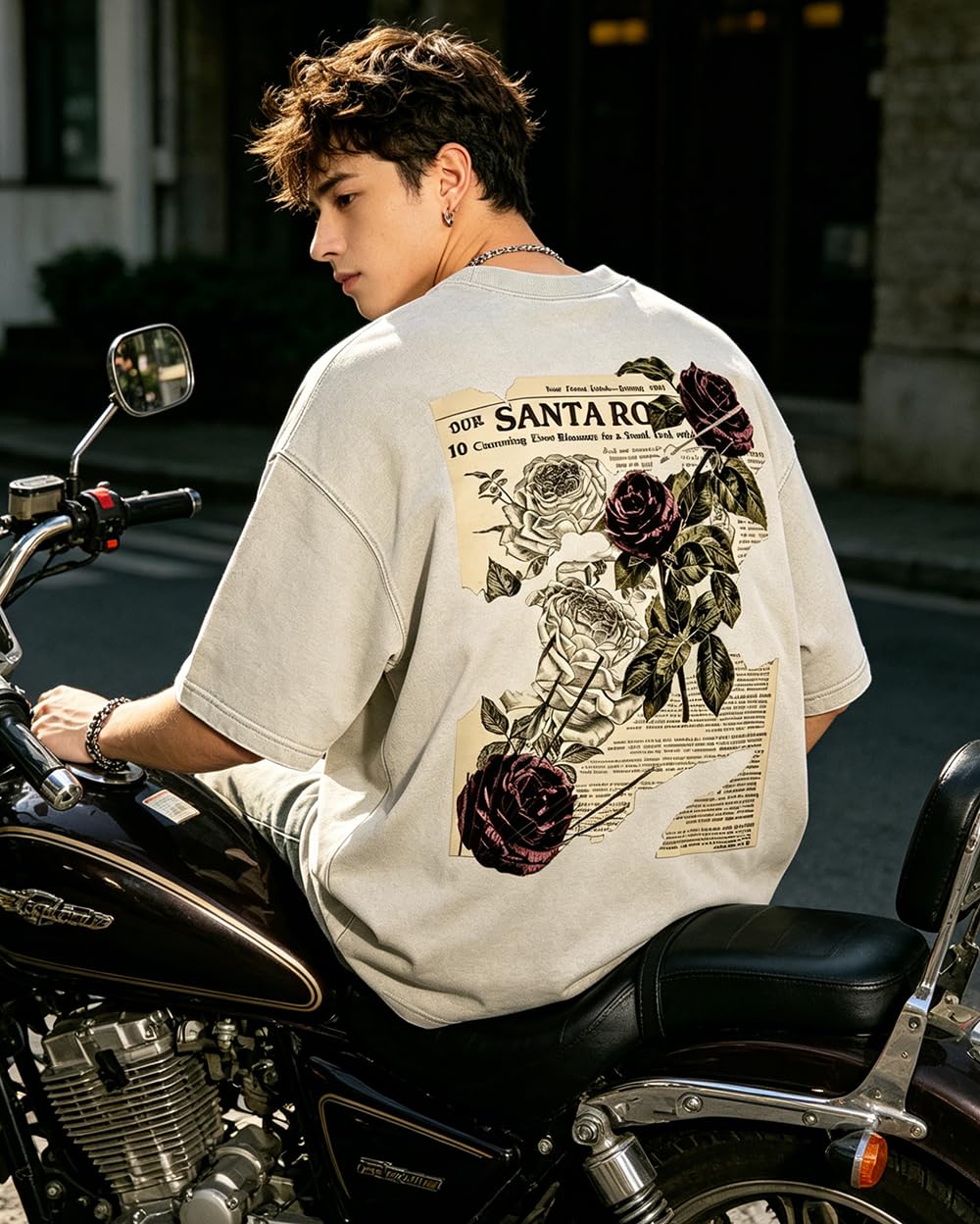 Dynict Unisex Y2k T-Shirt Rose Letter Print Oversized Graphic Tees Short Sleeve Gothic T-Shirts Grunge Clothes