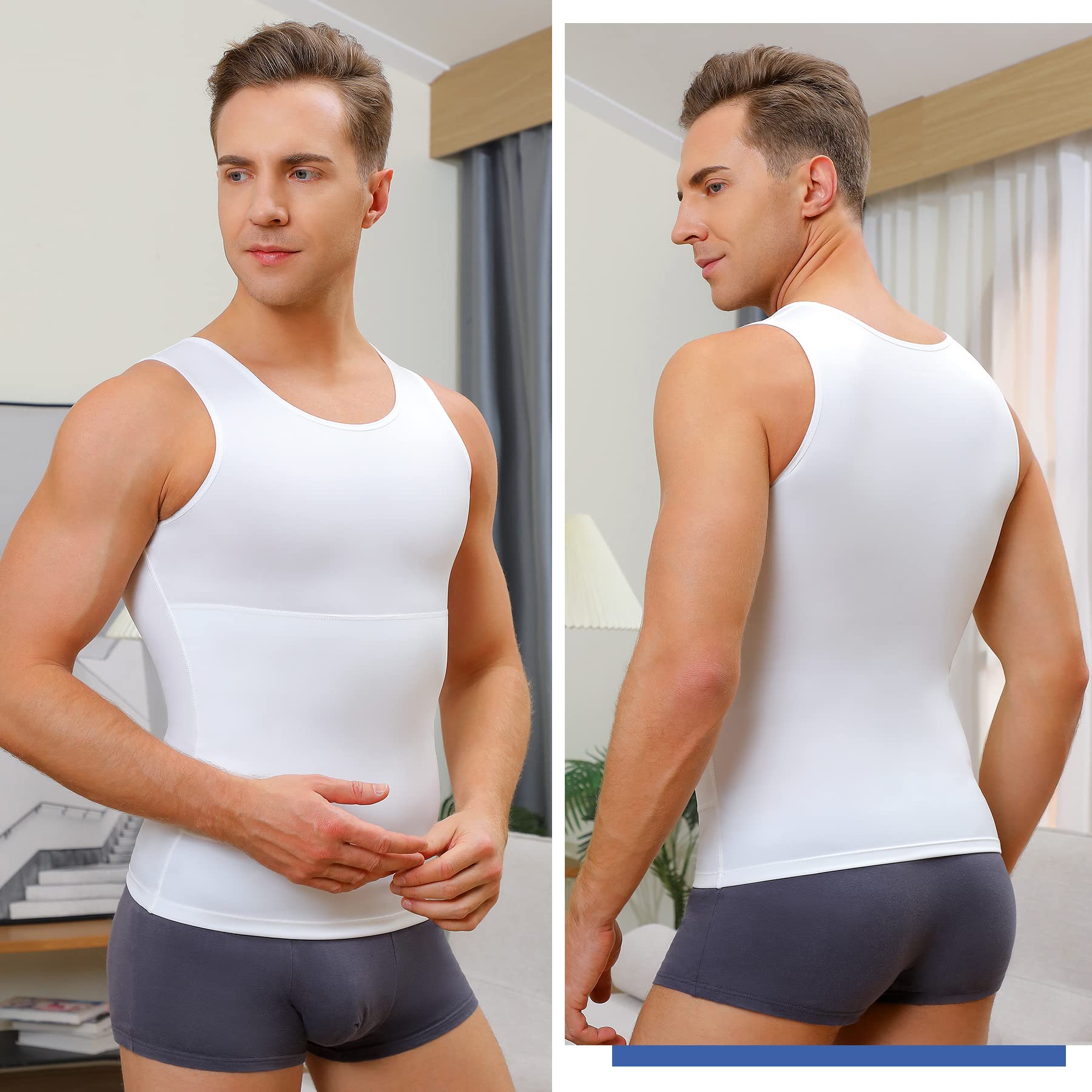 Mens Compression Shirt Slimming Body Shaper Vest Workout Tank Tops Abdomen