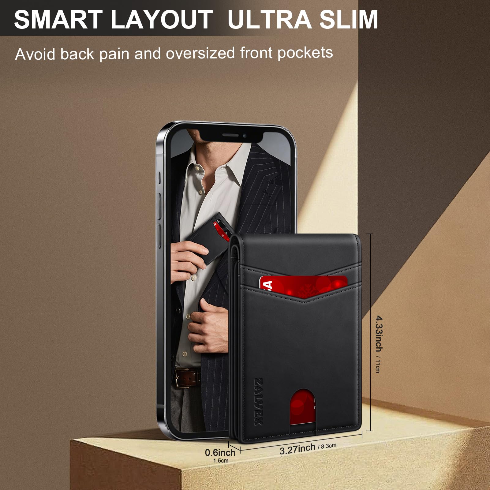 ZALVEX Wallet for Men Slim RFID Blocking Leather Credit Card Holder Wallet