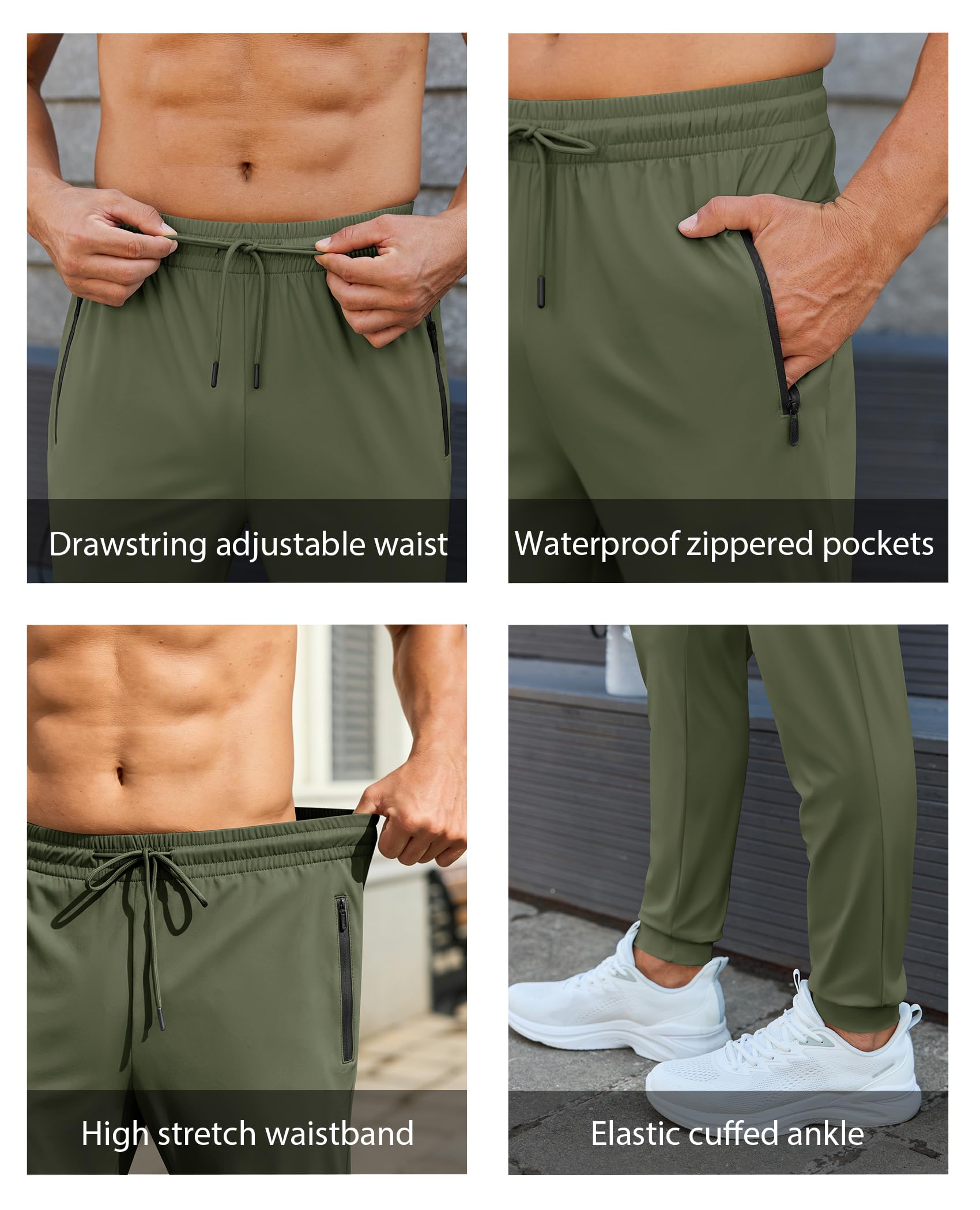 Mens Sweatpants with Zipper Pockets Lightweight Athletic Joggers for Workout Running Gym Track Casual Wear