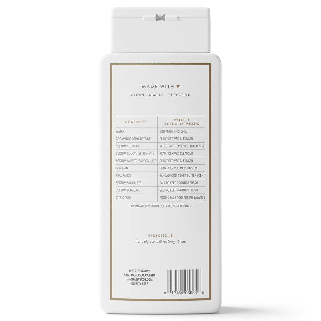Native Clean Body Wash, Gentle & pH-balanced for Sensitive Skin, 24-Hr Freshness for Men & Women, Vegan & Cruelty-Free, Free of Sulfates, Parabens & Phthalates, Sea Salt & Cedar, 18 fl oz