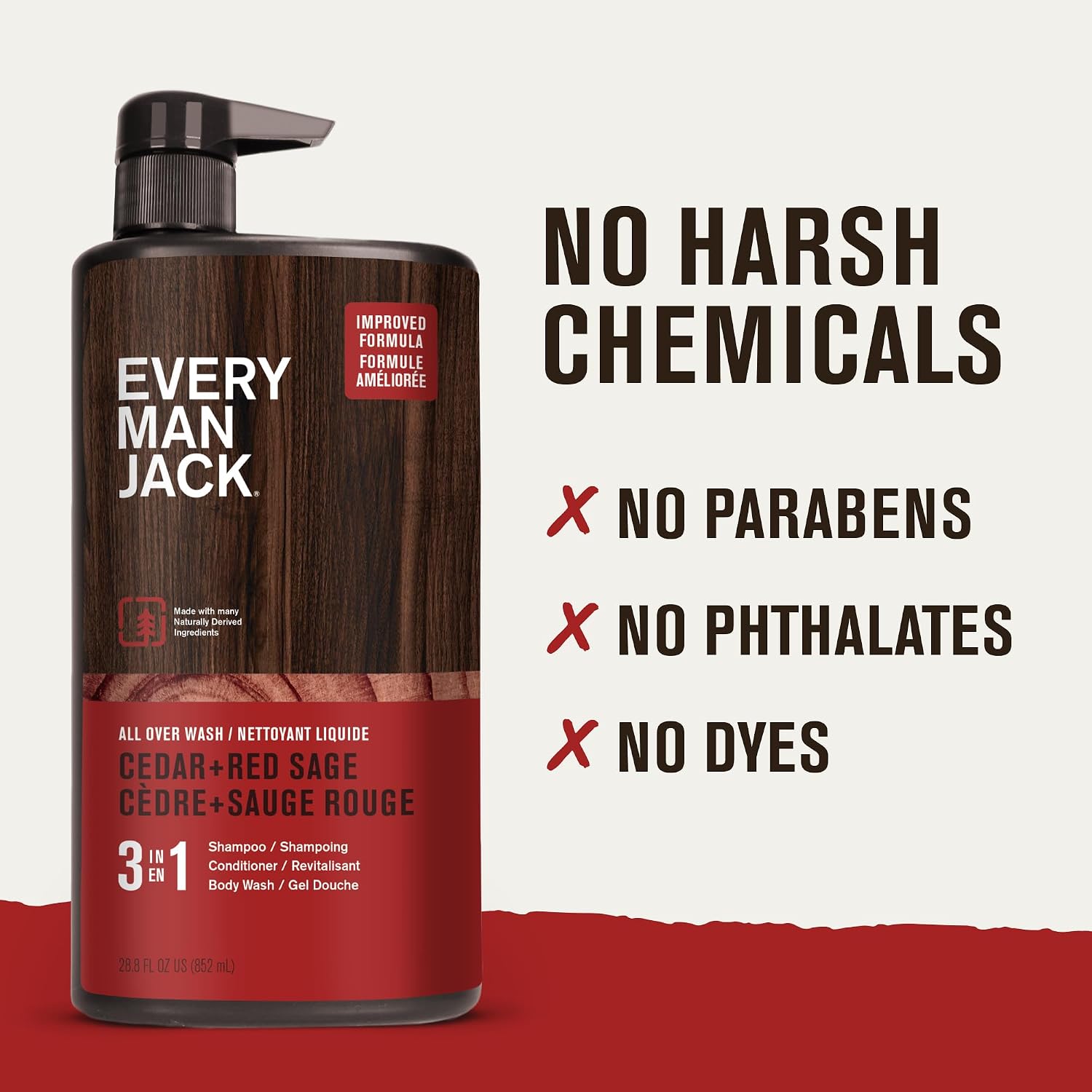 Every Man Jack 3-in-1 All Over Body Wash for Men, Cedar Red Sage, 2pk